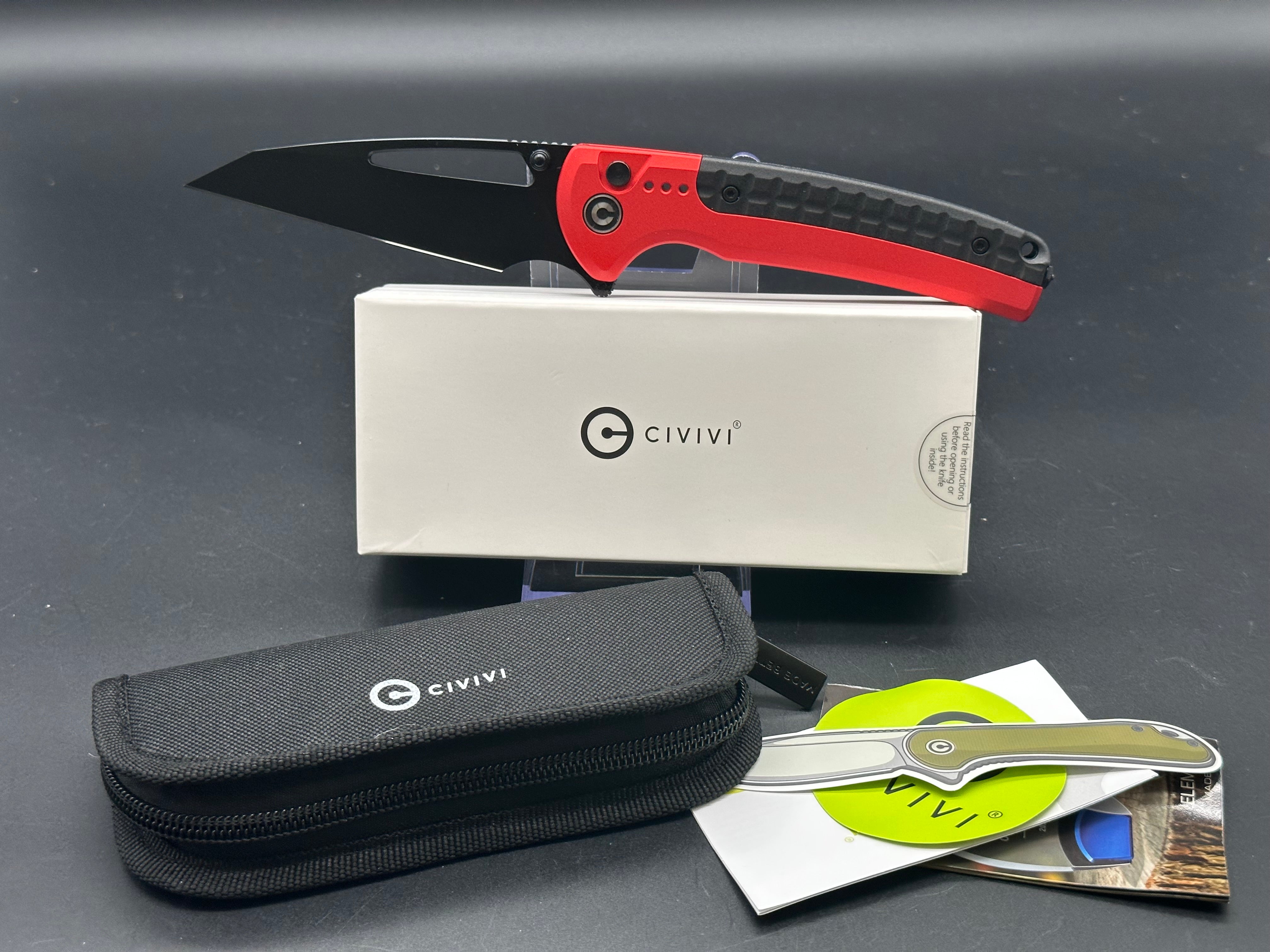 CIVIVI SENTINEL Tactical Folding Knife - Red Aluminum Handle, K110 Black Blade, Button Lock EDC Pocket Knife | Perfect for Outdoor Camping, Hiking, Survival & Everyday Carry