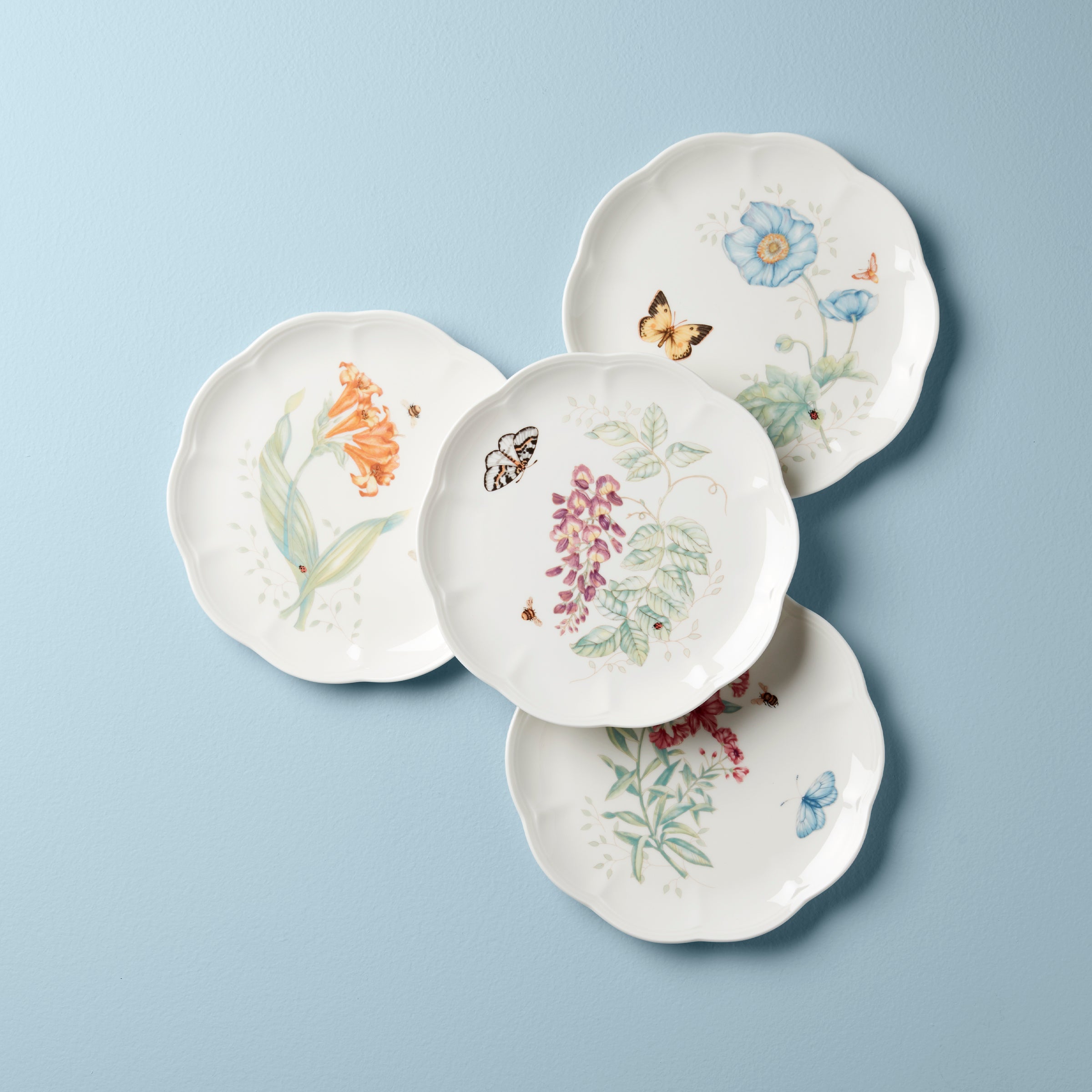 Butterfly Meadow Accent Plates Set of 4 - Floral Dinner Plates for Spring Parties, Wedding Decor & Home Tableware