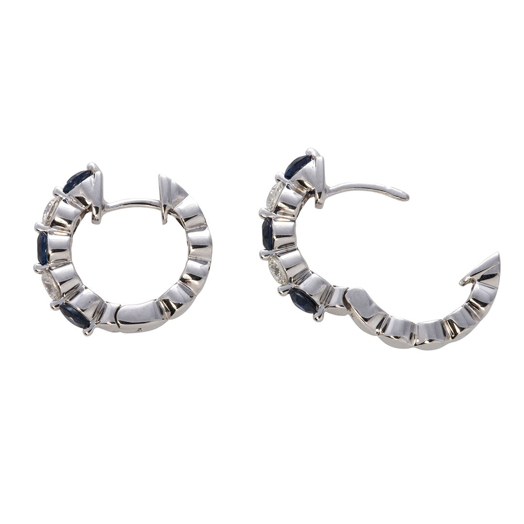1.20ct Sapphire & Diamond 14K White Gold Hoop Earrings for Women - Elegant Blue Gemstone Jewelry Gift for Anniversary, Birthday & Special Occasions