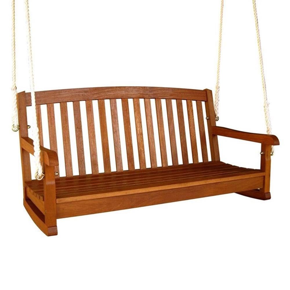Acacia Wood Two-Seater Porch Swing with Curved Back - Outdoor Patio Furniture for Garden, Deck & Backyard Relaxation