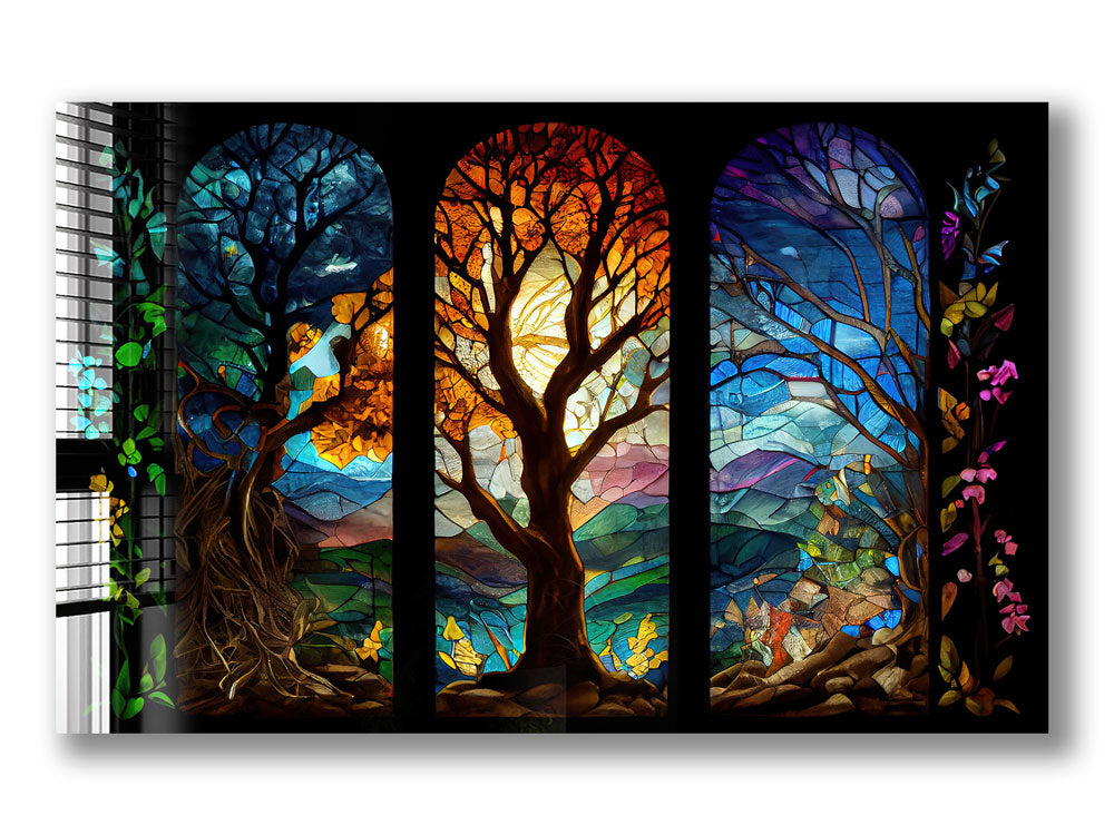 Magical Forest Stained Glass Window Film - Self-Adhesive Decorative Privacy Film for Home & Office Windows - Perfect for Living Rooms, Bedrooms, and Office Spaces