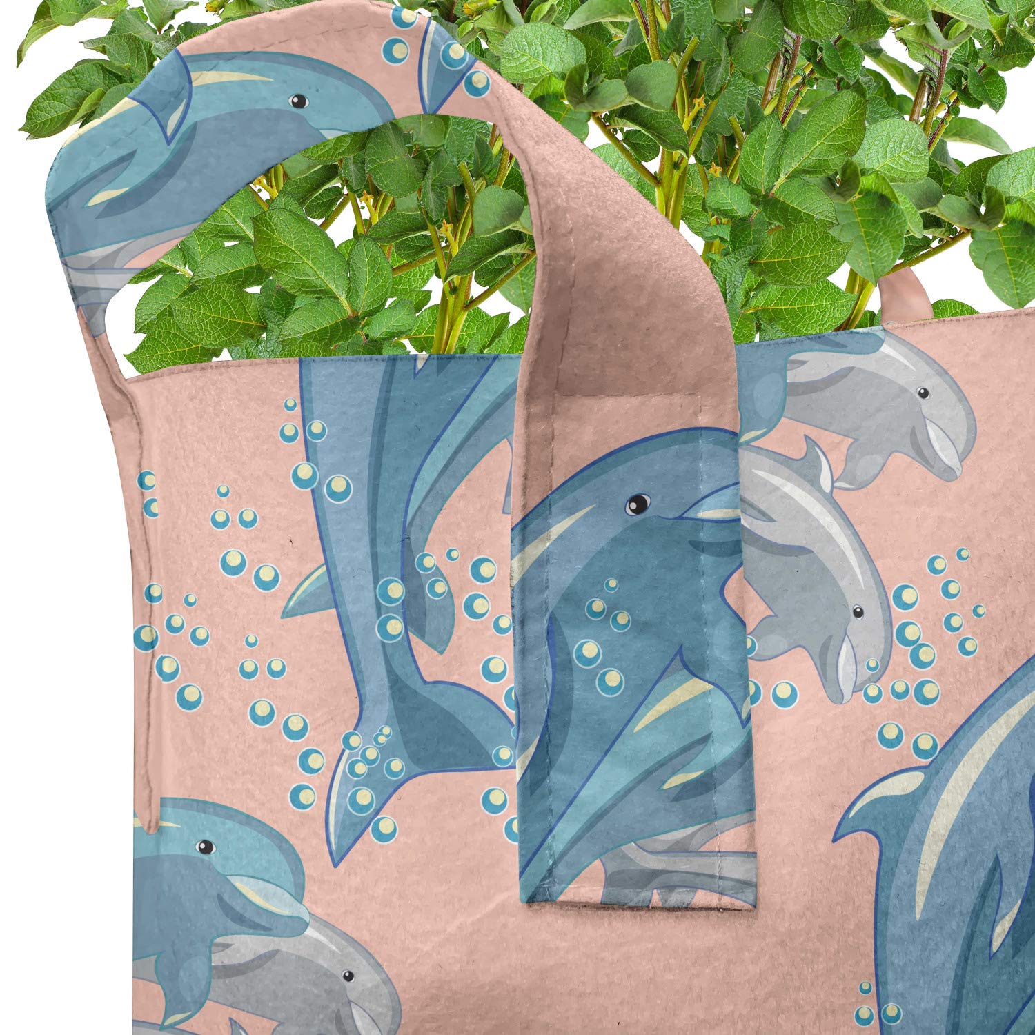 Lunarable 5-Pack 5 Gallon Heavy Duty Fabric Grow Bags with Handles - Cute Dolphin & Happy Animal Print Plant Pots for Indoor/Outdoor Gardening, Vegetables, Herbs, Flowers