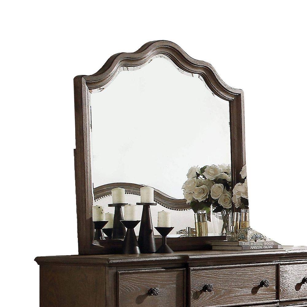 Weathered Oak Wooden Dresser Mirror - Retro Classic Vanity Makeup Mirror with American Classic Style, Rustic Brown Hollywood Cosmetic Tabletop Mirror for Bedroom Dressing Table | Perfect for Vintage Home Decor, Bridal Makeup Station & Hollywood Glamour Vanity Setup