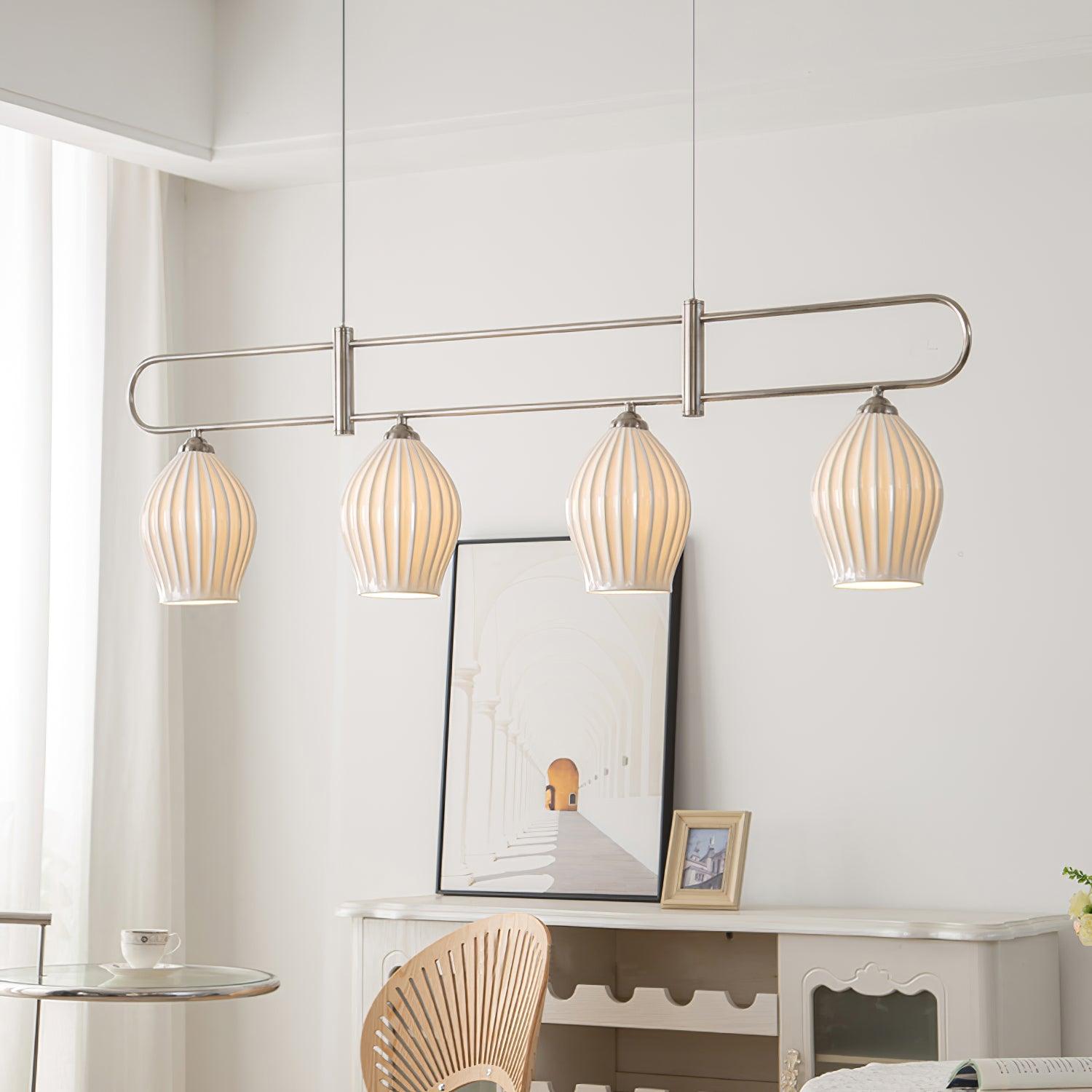 Modern Fin Pendant Light - Adjustable Hanging Ceiling Lamp for Kitchen Island, Dining Room & Bedroom | Industrial Style Lighting Fixture with Vintage Edison Bulbs
