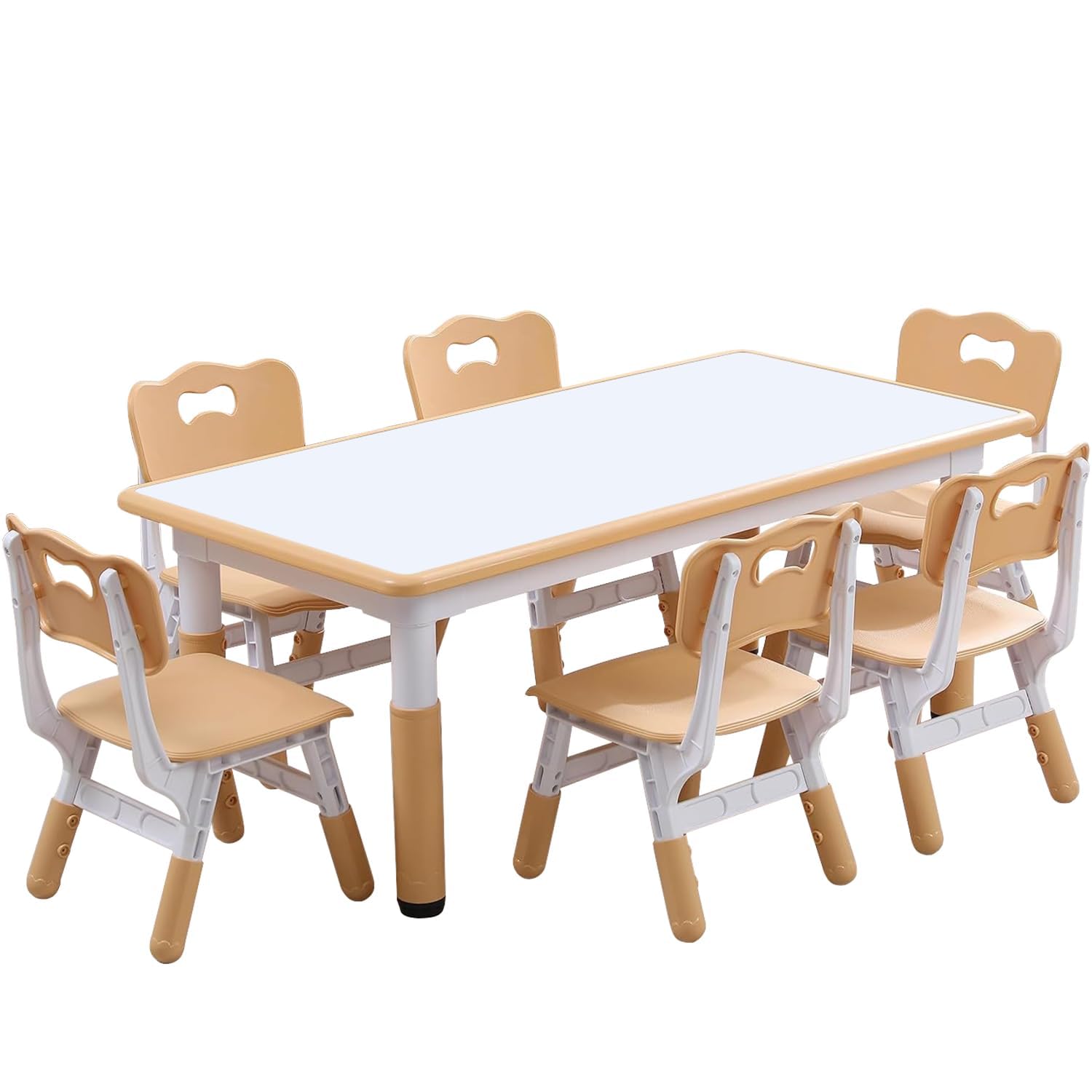 **Kids Table and Chairs Set for 5-8 Year Olds - 6 Chairs Included with 4 Leg Covers + 12 Color Pens - Perfect for Playroom, Classroom, or Home Learning Activities**