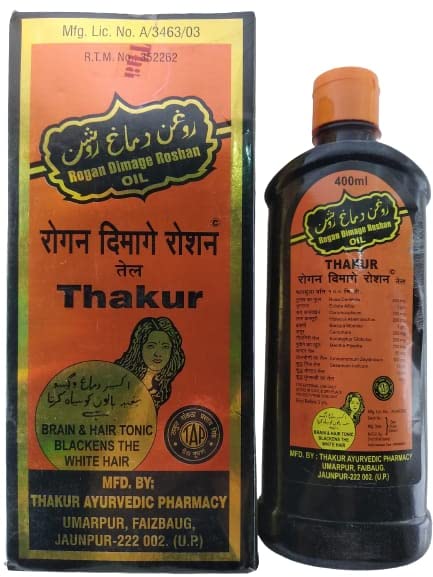 URJUWANI Thakur Rogan Dimage Roshan Hair Oil 400ml - Natural Ayurvedic Hair Growth Treatment for Dry & Damaged Hair - Promotes Shine & Strength - Perfect for Daily Hair Care & Scalp Massage