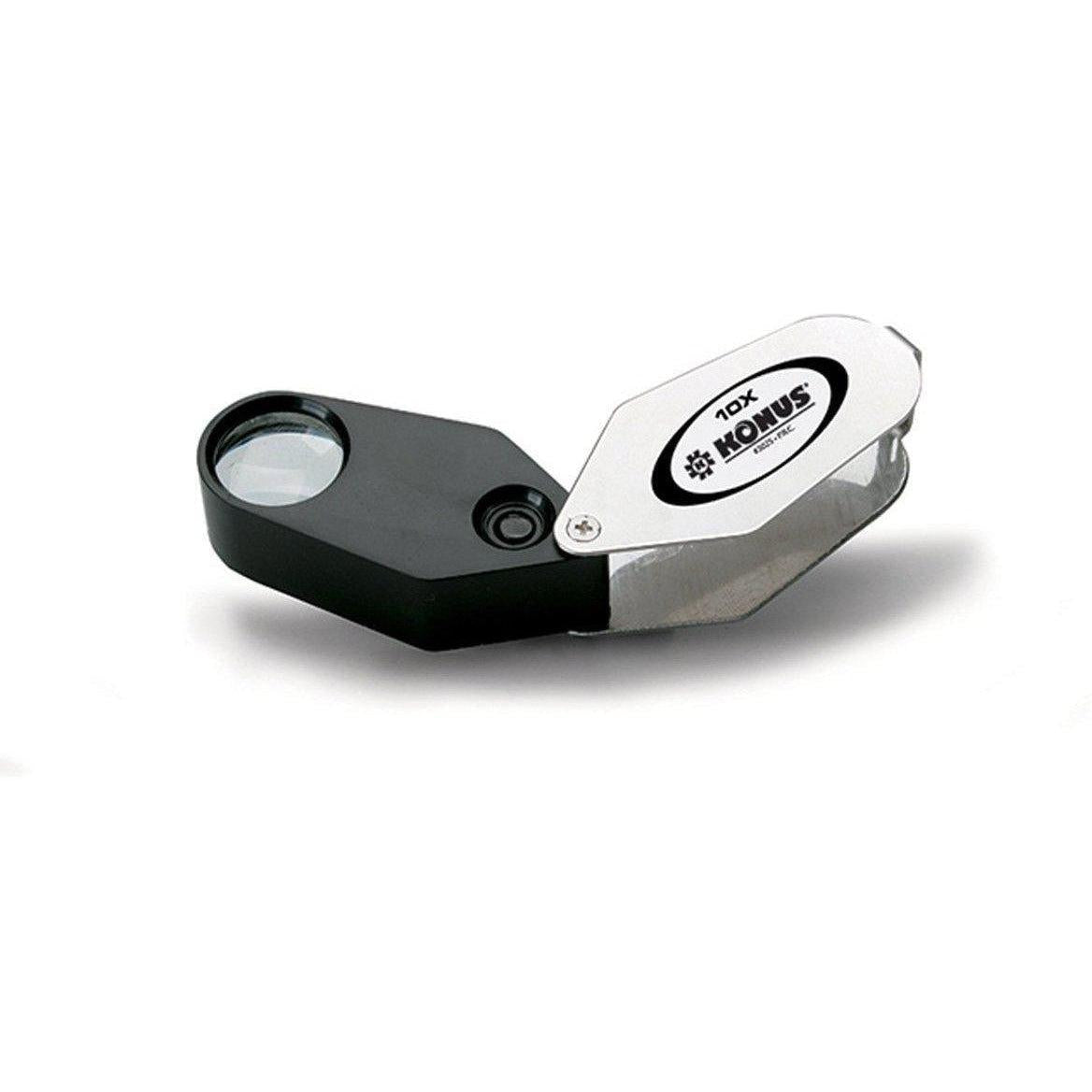 Konus 10X LED Folding Magnifier - High Power Illuminated Magnifying Glass for Reading, Jewelry Inspection, Coin Collecting & Hobby Work | Portable Hands-Free Magnifier for Crafts, Stamps & Close-Up Work