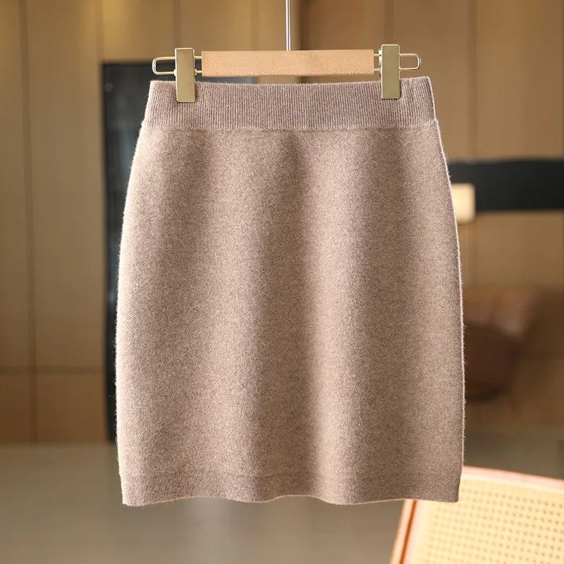 Women's 100% Wool High Waist Knitted A-Line Skirt | Autumn Winter Slimming Short Skirt | Versatile Hip-Hugging One Step Skirt for Office, Dating & Casual Outfits