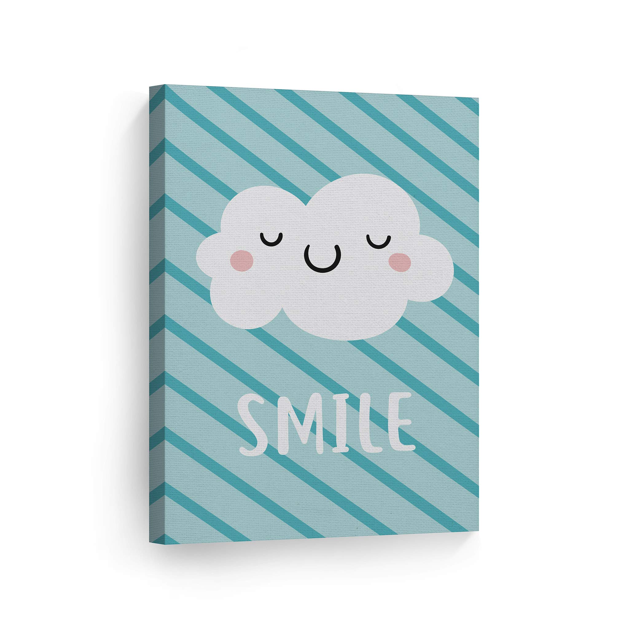 Smile Art Design Lovely Cloud Smile Lettering Blue Background Canvas Print - Nursery Wall Art for Baby & Kids Room Decor - Ready to Hang 17x11 - Made in USA | Perfect for Nursery, Bedroom & Playroom Decor
