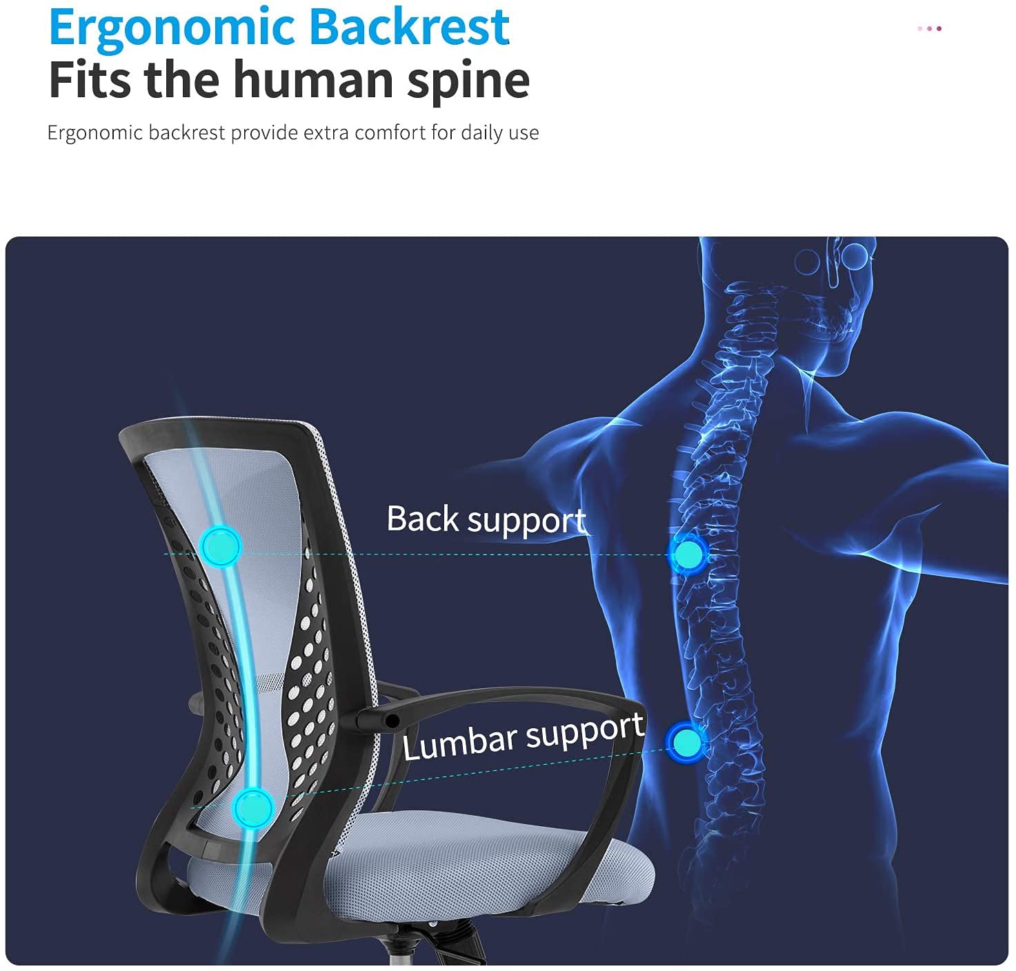 Ergonomic Mesh Office Chair with Lumbar Support - Adjustable Height Swivel Computer Desk Chair for Home & Office - Mid Back Task Chair with Rolling Wheels for Women & Adults (Grey) - Perfect for Long Work Hours, Gaming, and Remote Work Setup