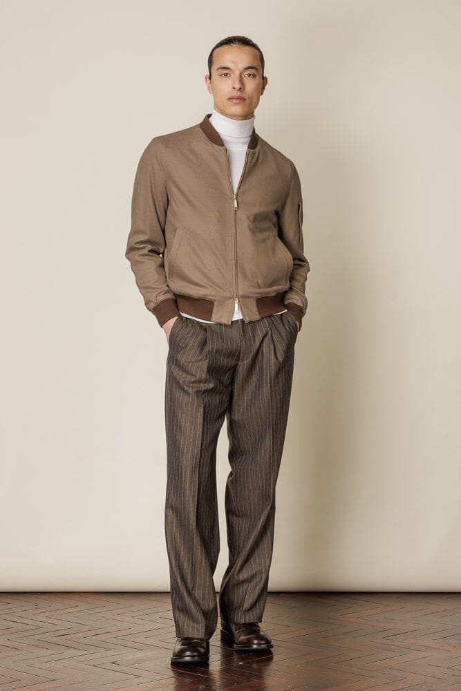 Premium Bomber Jacket for Men - Luxurious Camel Color, Soft Cotton Knit Fabric - Stylish Outerwear for Casual Wear, Street Fashion & Fall Layering