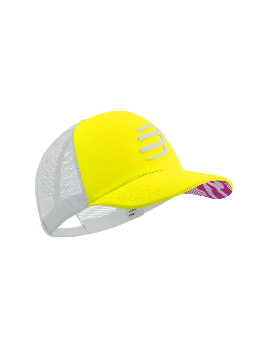 Compressport Unisex Trucker Cap - White, Safety Yellow & Neon Pink - Lightweight & Breathable Running Hat for Men & Women - Perfect for Outdoor Sports, Hiking & Cycling