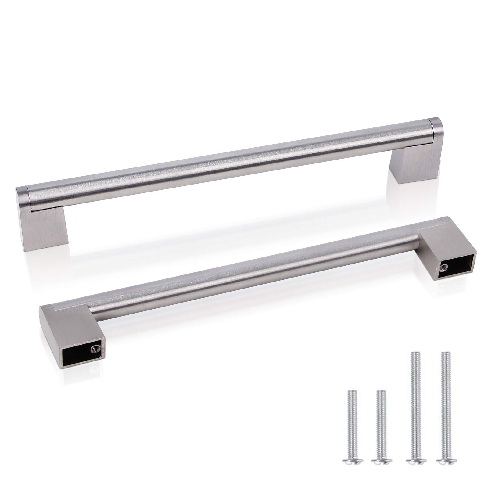 50 Pack Brushed Nickel Cabinet Hardware Pulls - 7-1/2 Inch (192mm) Hole Center Euro Bar Handles - Stainless Steel Kitchen & Bedroom Drawer Pulls - Perfect for Modern Cabinets, Dressers, and Furniture Upgrades