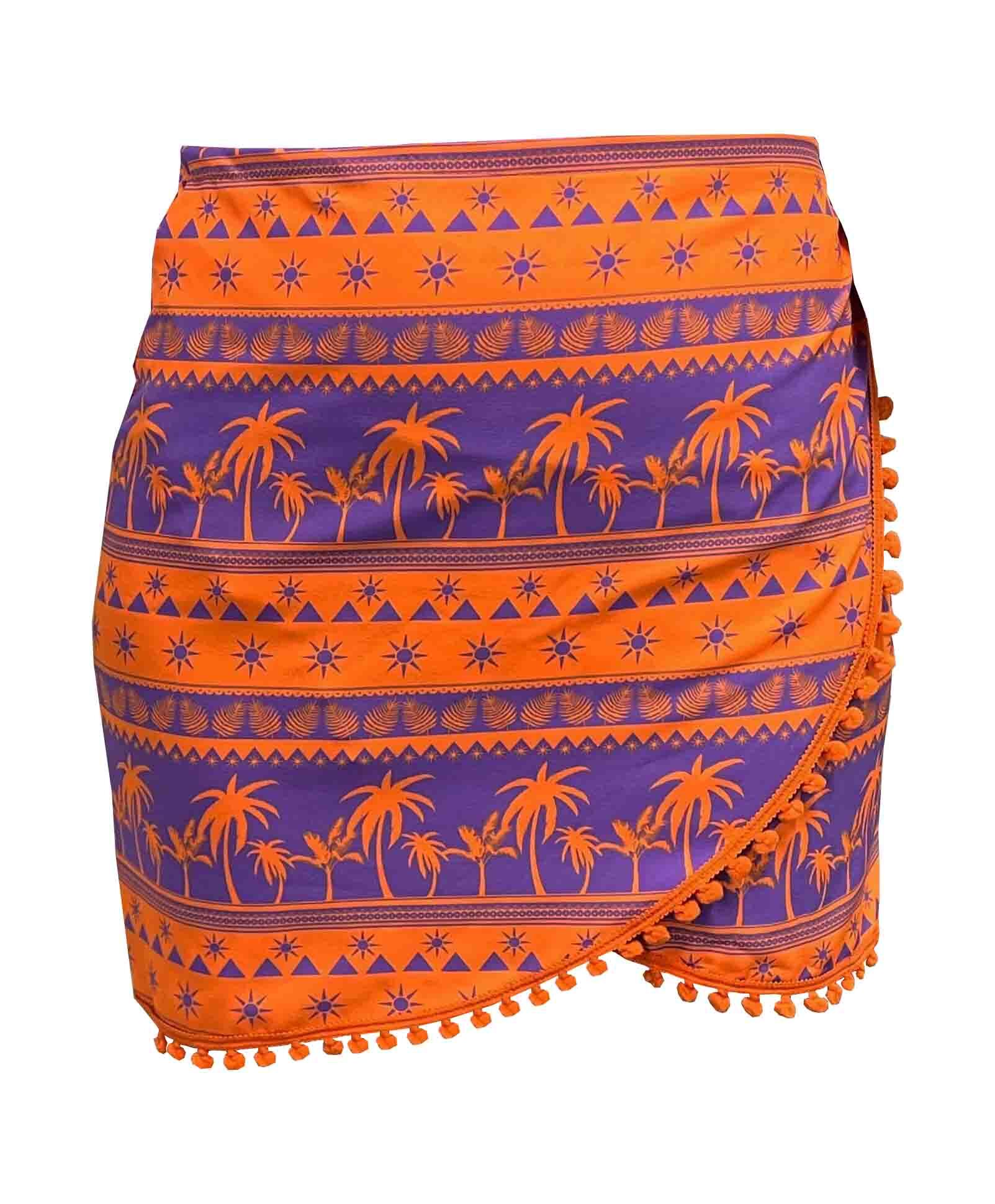 Stylish Orange & Purple Coconut Trees Swim Cover Up Pareo Skirt - Beachwear, Poolside Wrap, Summer Vacation Outfit