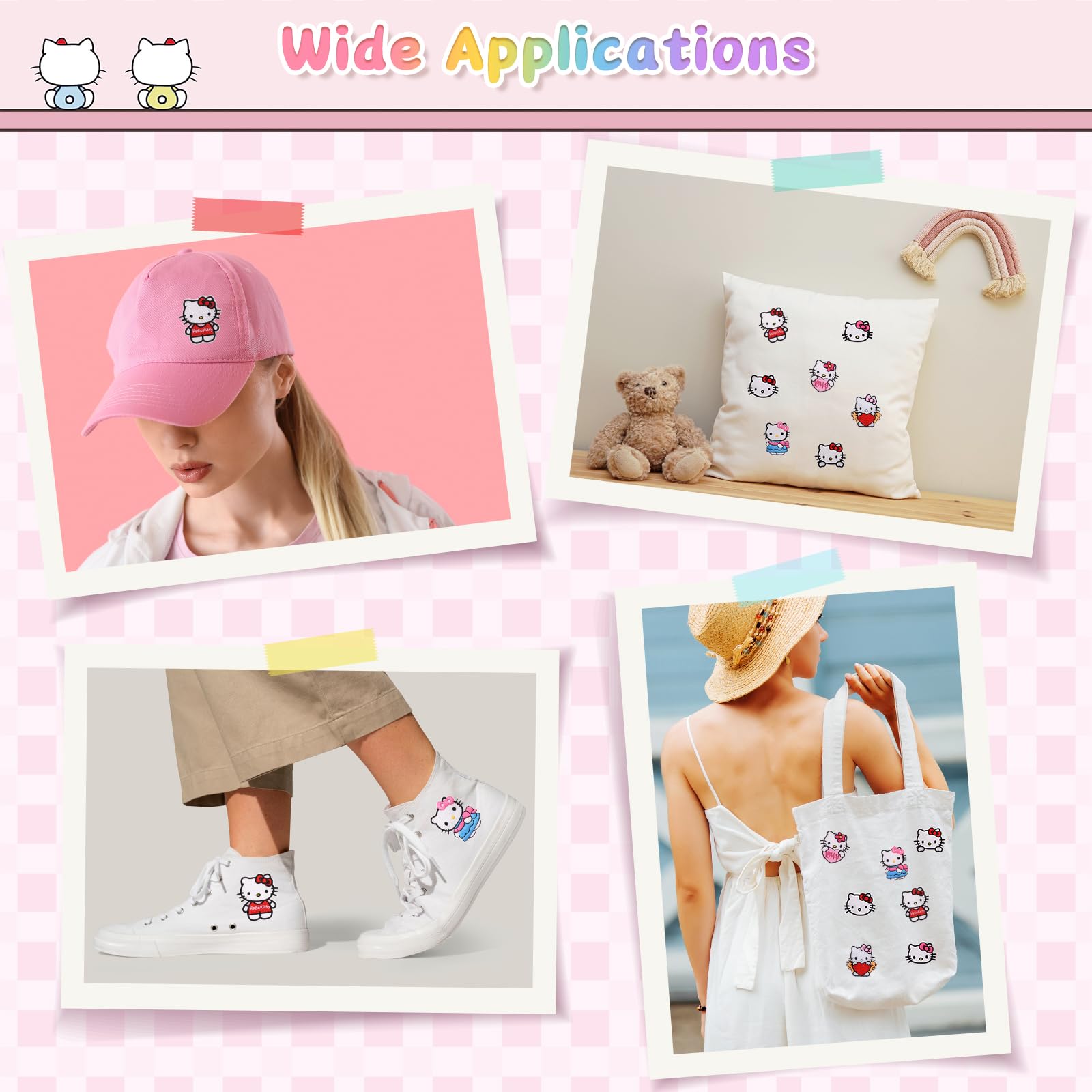 7Pcs Cute Cartoon Kitty Iron-On & Sew-On Embroidered Patches for Kids Clothing - T-Shirts, Jackets, Jeans, Vests, Hats & Backpacks | DIY Fashion Accessories for School, Parties & Everyday Wear
