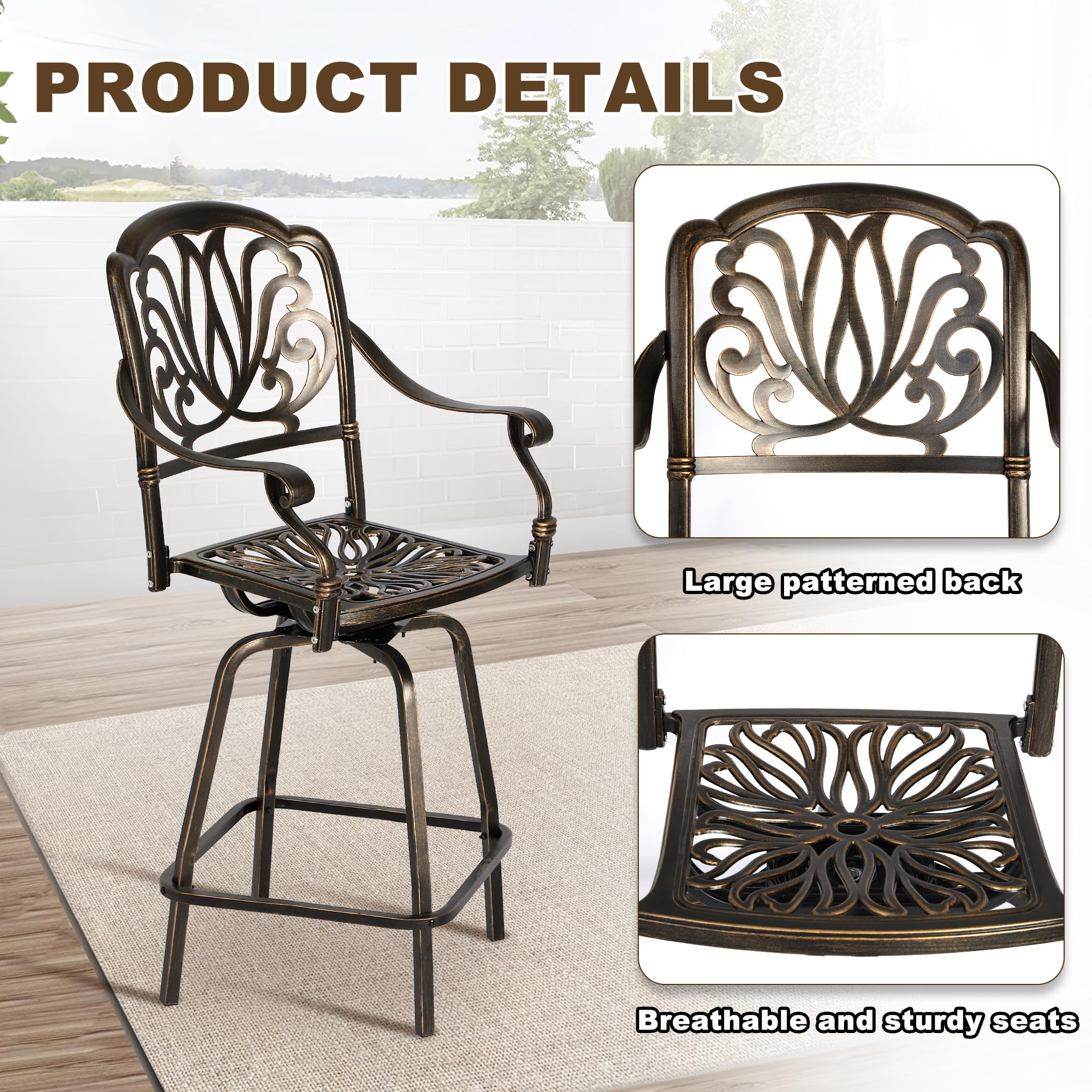 Grepatio 2-Piece Outdoor Swivel Bar Stool Set - Heavy Duty Cast Aluminum Patio Height Bar Chairs for Garden, Backyard, Poolside & Deck - Modern Bistro Dining Stools (Cushion Not Included) - Perfect for Outdoor Entertaining & Relaxation