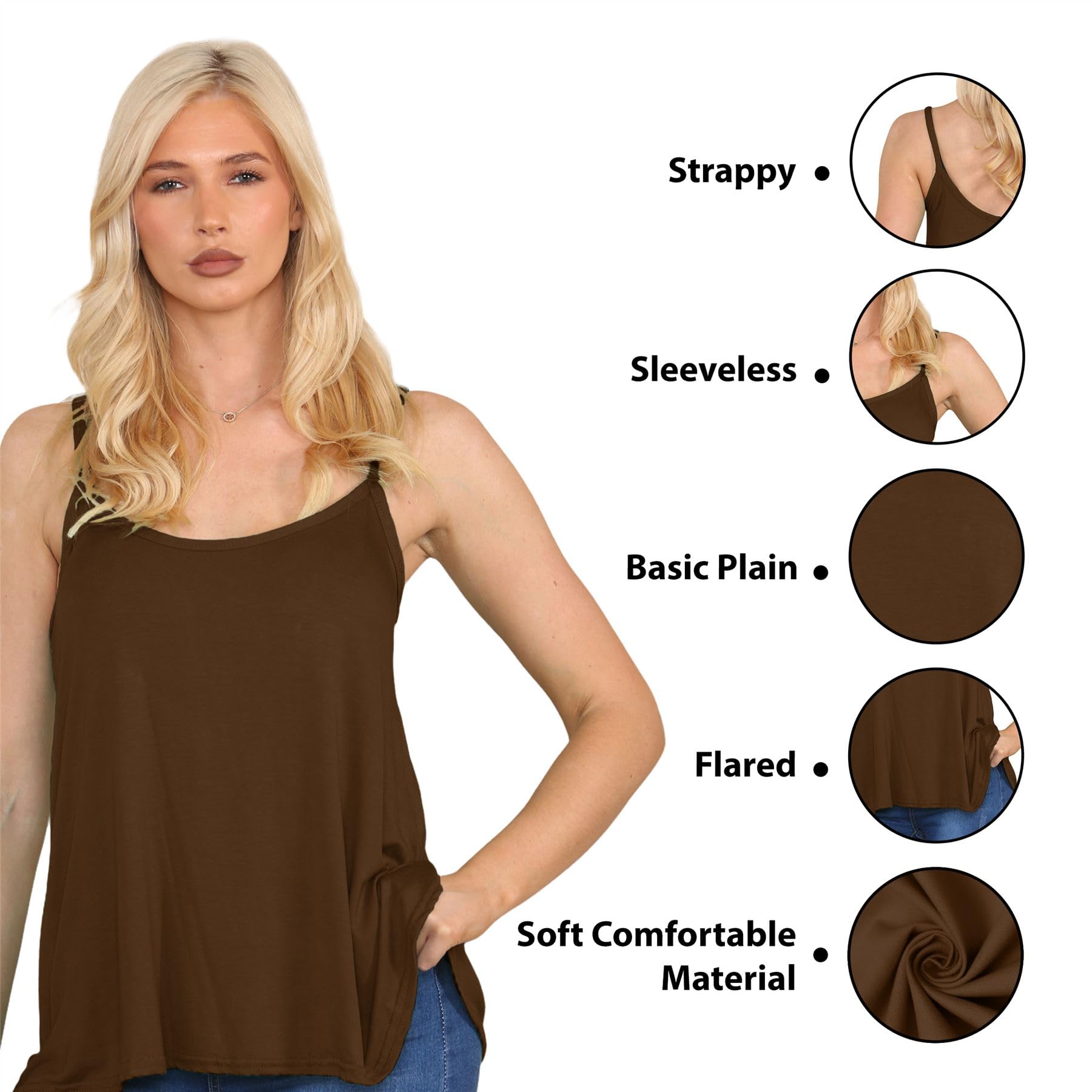 Janisramone® Women's Stretchy Sleeveless Camisole Tank Top - Lightweight Summer Vest for Women | Perfect for Beach, Yoga, Travel & Casual Wear