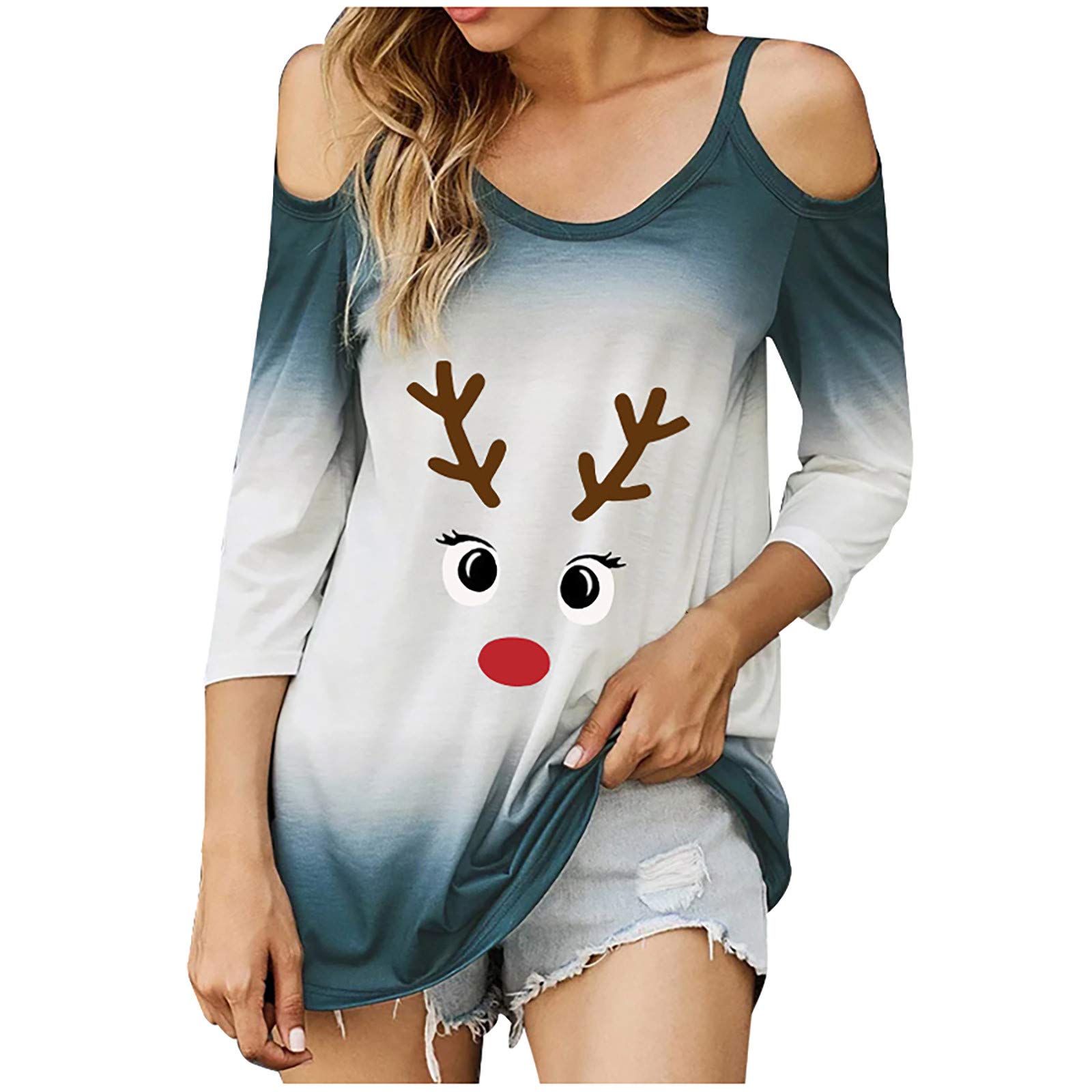 Posijego Women's Off Shoulder Tie Dye Blouse - Long Sleeve Casual T-Shirt for Summer & Fall | Holiday & Christmas Outfit | Perfect for Beach Vacations, Date Nights & Festive Parties