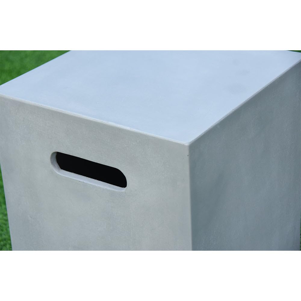 **20 Inch Square Light Grey Propane Tank Cover - Fire Pit Accessory & Outdoor Side Table - Fits Standard 20 lb Tank - Hide Unsightly Tanks in Style - Perfect for Patio, Deck, and Backyard Gatherings**