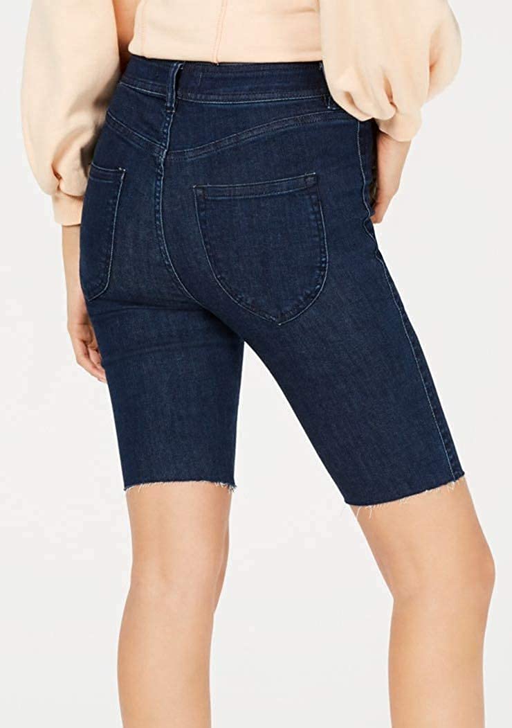 Free People Women's Raw Hem Dark Wash Bike Shorts - High Waist Workout Shorts for Running, Yoga & Cycling - Comfortable & Stylish Activewear