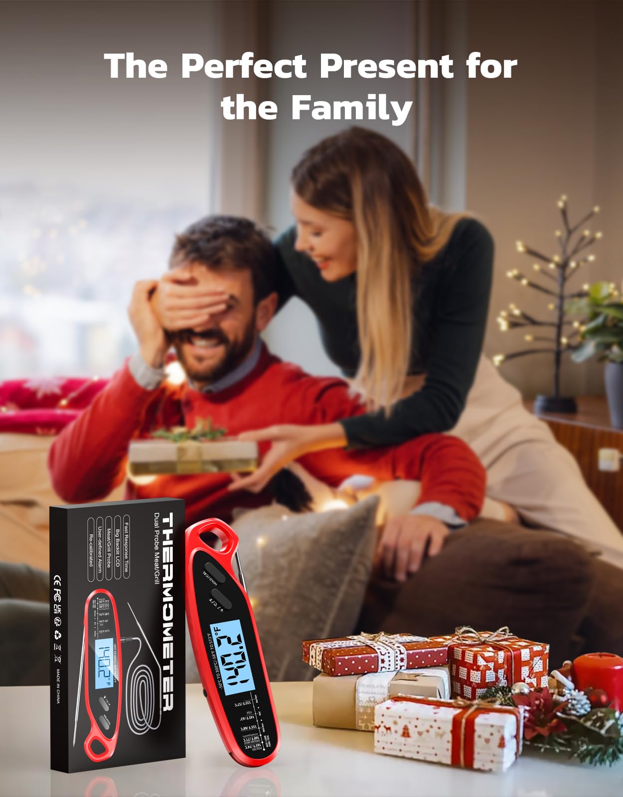 **Digital Instant Read Meat Thermometer with Dual Probes - Large Backlit LCD, Calibration Function - Perfect for Grilling, Smoking, BBQ, Oven, Air Fryer & Deep Frying - Essential Kitchen Cooking Tool**