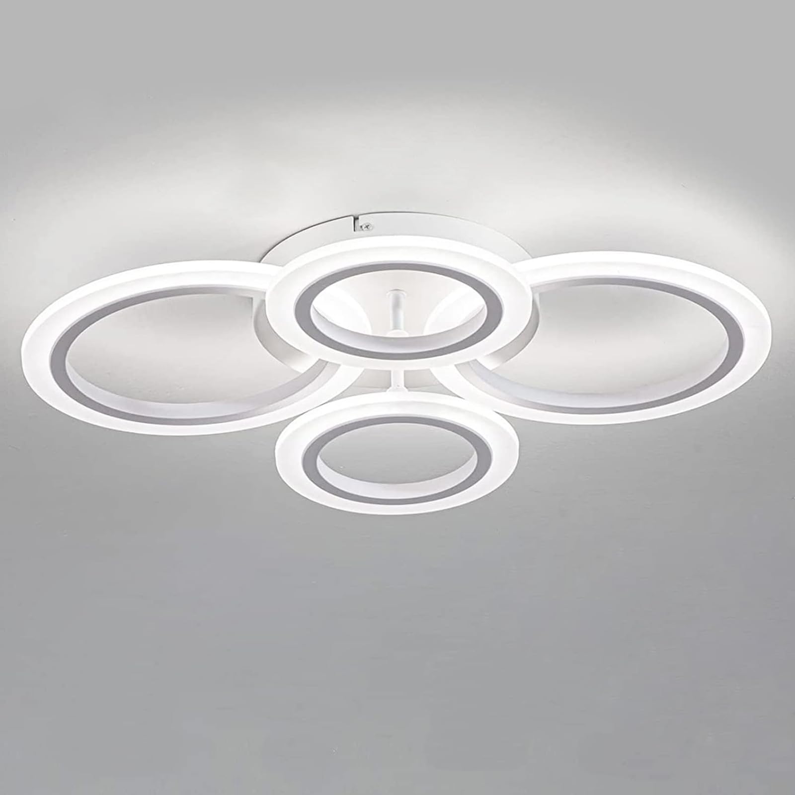 34W LED Ceiling Light with Remote Control, 3000-6000K Adjustable Color Temperature, Dimmable Modern Flush Mount Lighting Fixture - White 4-Ring Round Chandelier for Bedroom, Living Room, Kitchen, Small Spaces | Energy Efficient Home & Office Lighting Solution