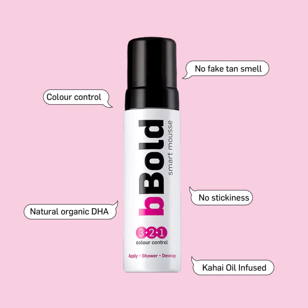 bBold Smart Mousse 175ml - Kahai Oil Infused Self Tanning Mousse for Natural Fake Tan | Professional Sunless Tanner for Face & Body | Perfect for Beach Vacations & Special Occasions