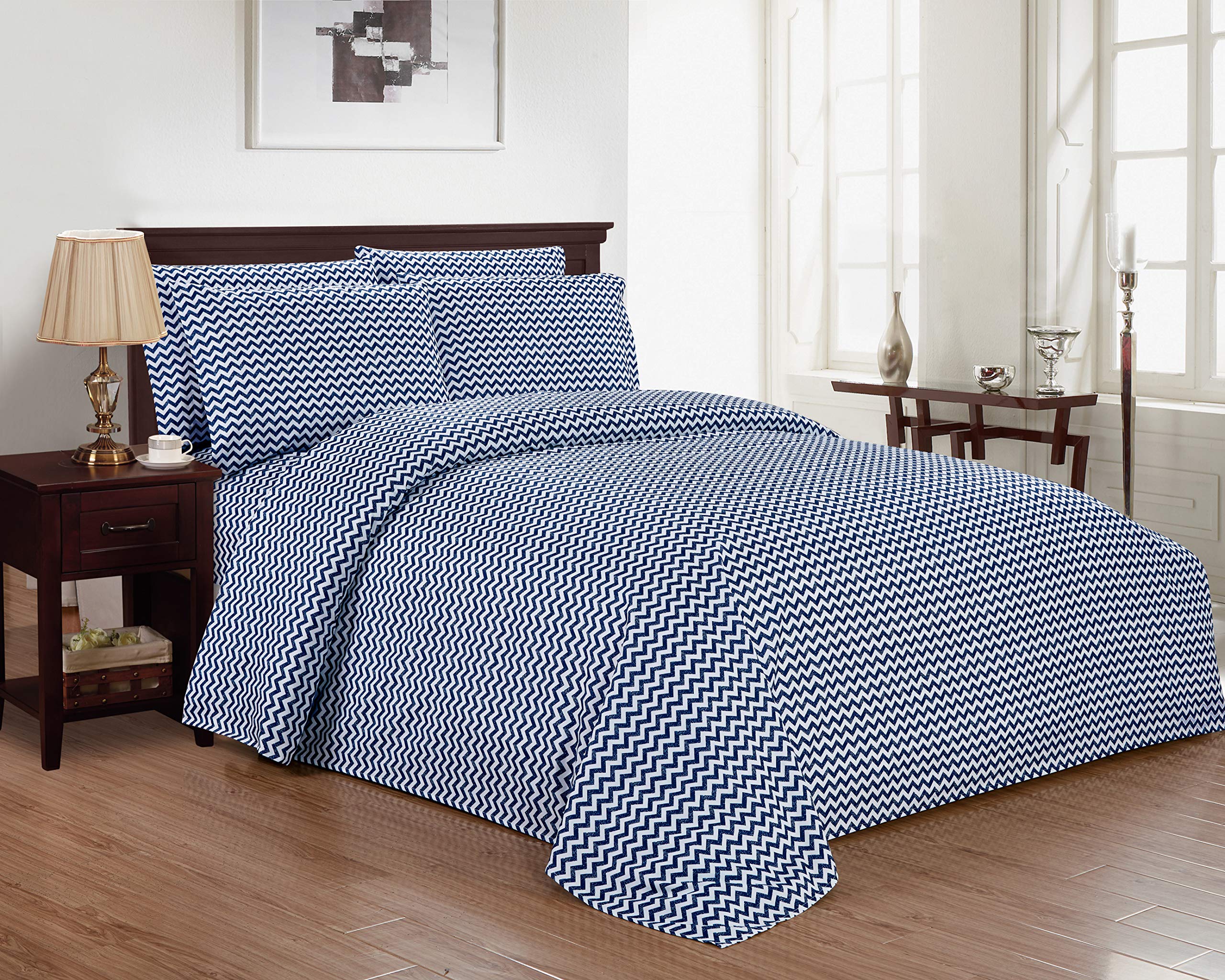 Kensie Casey Soft & Breathable 100% Cotton Bed Sheets Set - Full, Queen, King Size - Navy Blue for Comfortable Sleep & Luxury Bedroom Decor