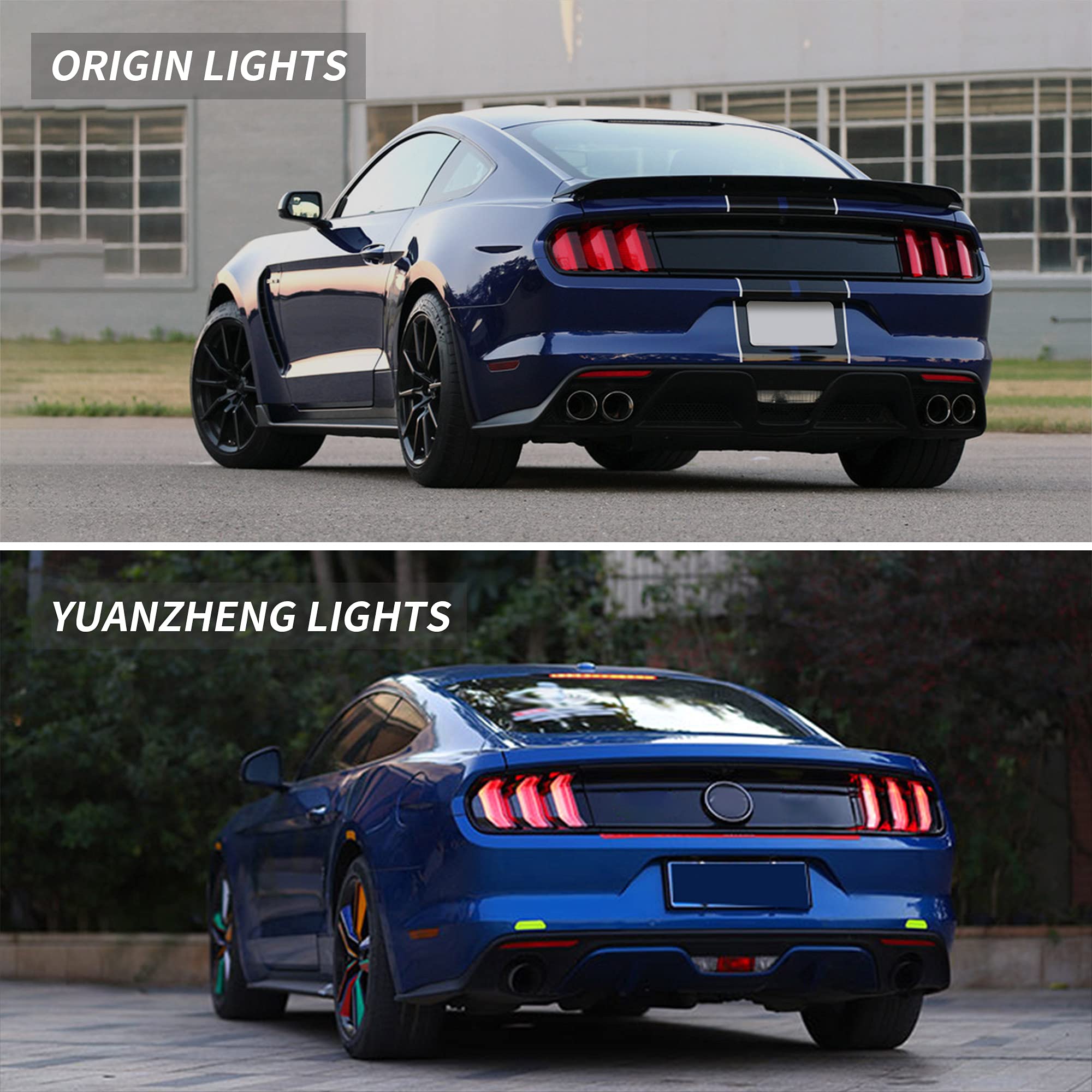 VLAND Full LED Tail Lights Assembly for 2015-2020 Ford Mustang - Smoked Lens Sequential Turn Signal Taillight Kit (Driver & Passenger Side) | Enhanced Night Visibility & Modern Style Upgrade