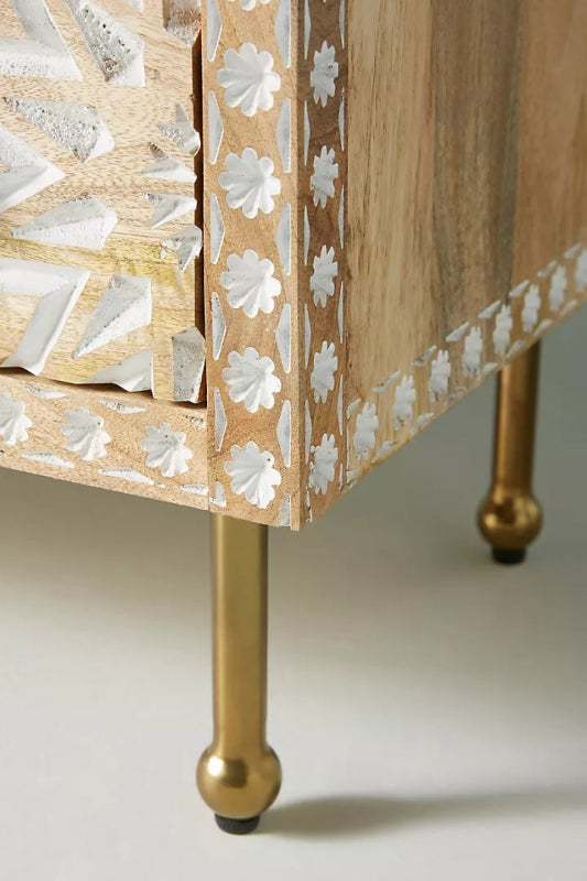 Hand Carved Albaron Three Drawer Dresser with Antique Brass Legs - Vintage Bedroom Furniture for Master Bedroom, Guest Room & Nursery Storage