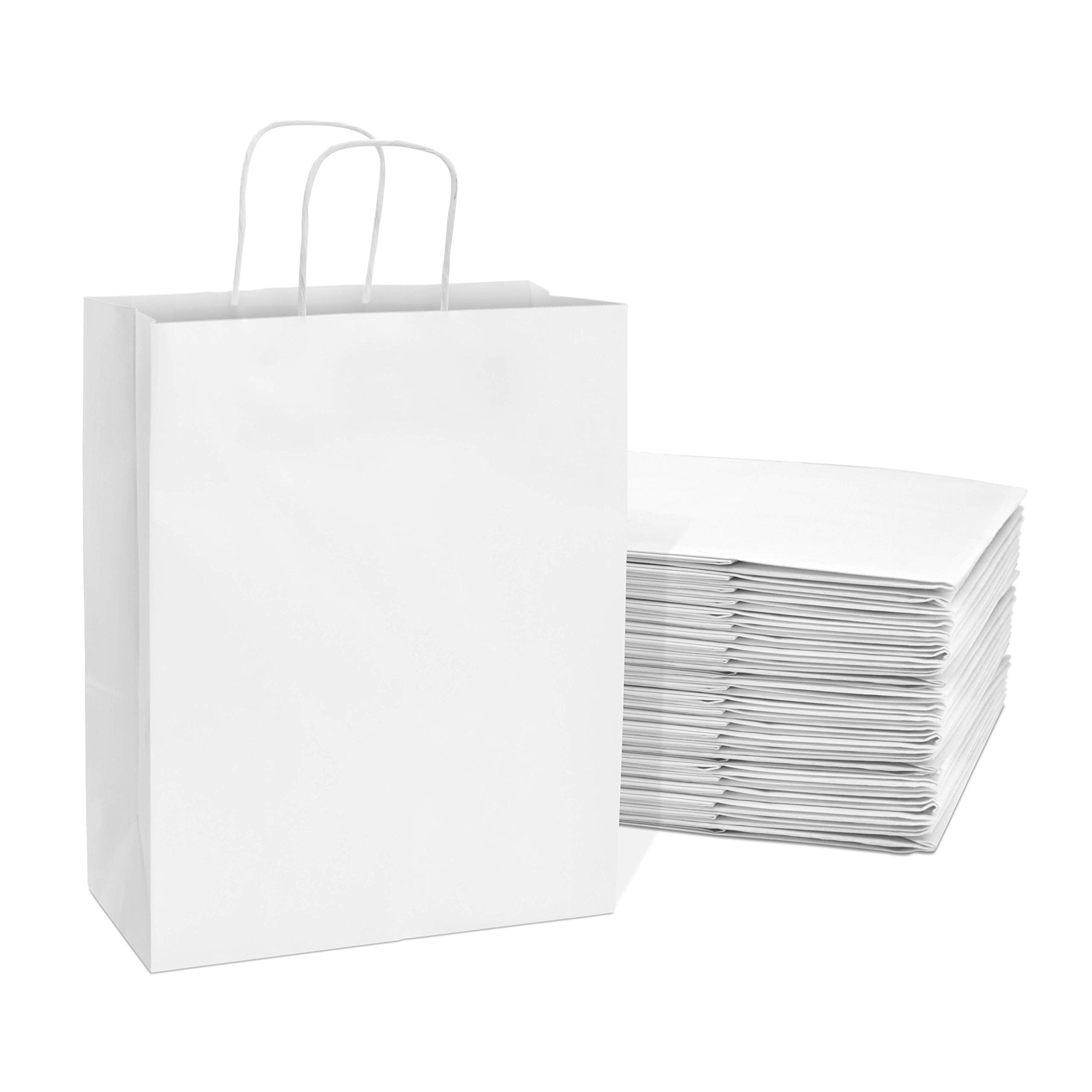 Premium White Kraft Gift Bags with Handles - 10x5x13 Inch Medium Euro Tote Shopping Bags (250-Pack) - Perfect for Retail Stores, Small Business Packaging, Party Favors & Scrapbook Supplies | Eco-Friendly Paper Bags for Shopping, Gifts & Events