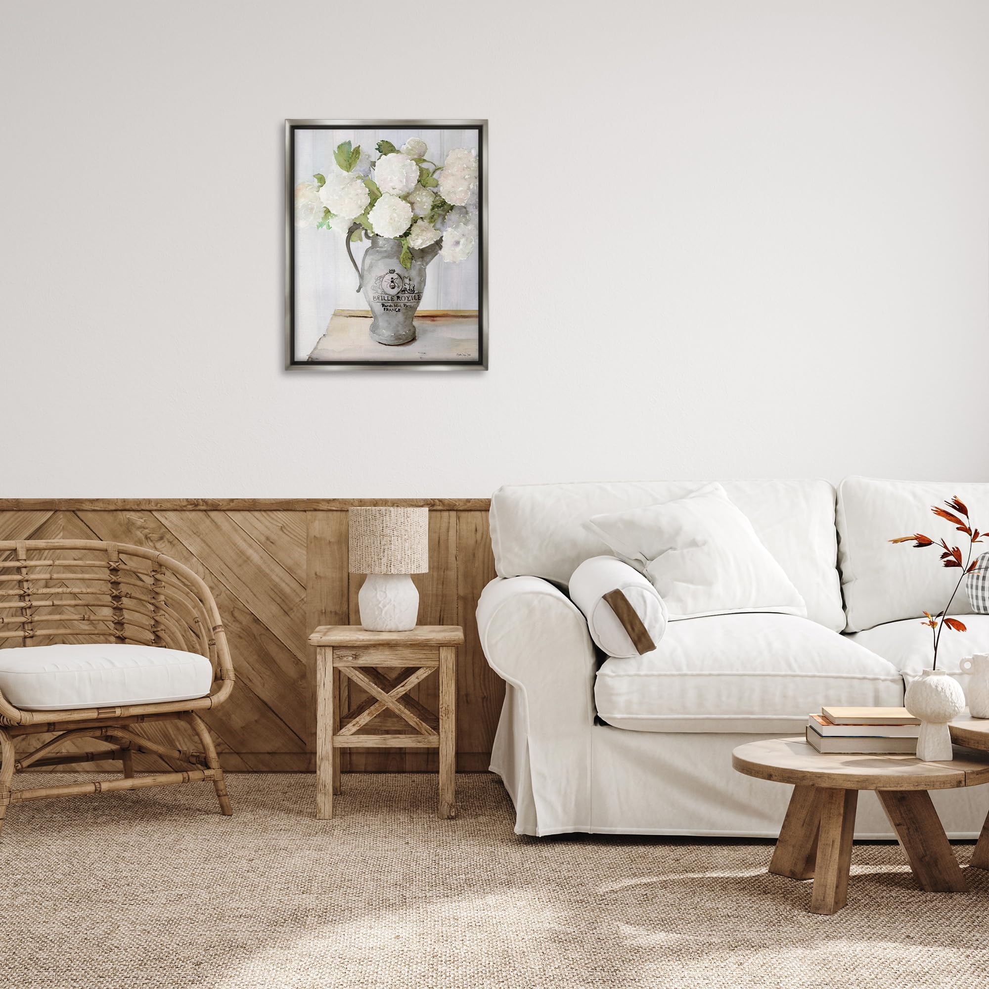 Stupell Industries White Hydrangea in French Country Pitcher Still Life Canvas Wall Art - Floral Home Decor for Living Room, Bedroom & Office - Designed by Stellar Design Studio