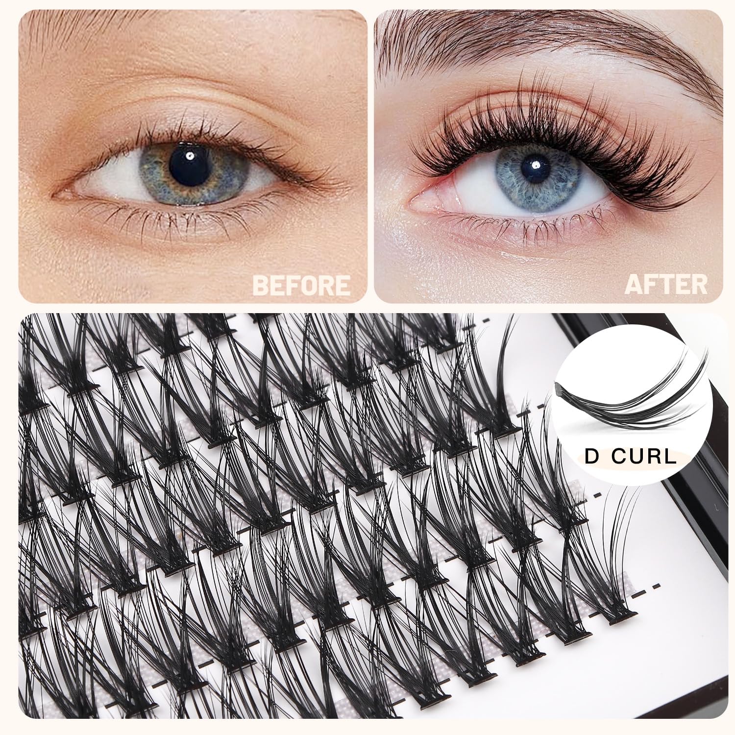 Premium 240pcs Black/Colored Cluster Lashes - 20D/40D DIY Eyelash Extensions | D Curl Long Individual Lashes Mixed Tray | Faux Mink Lash Clusters 8-22mm (30D-16MM) for Professional Salon & Home Use