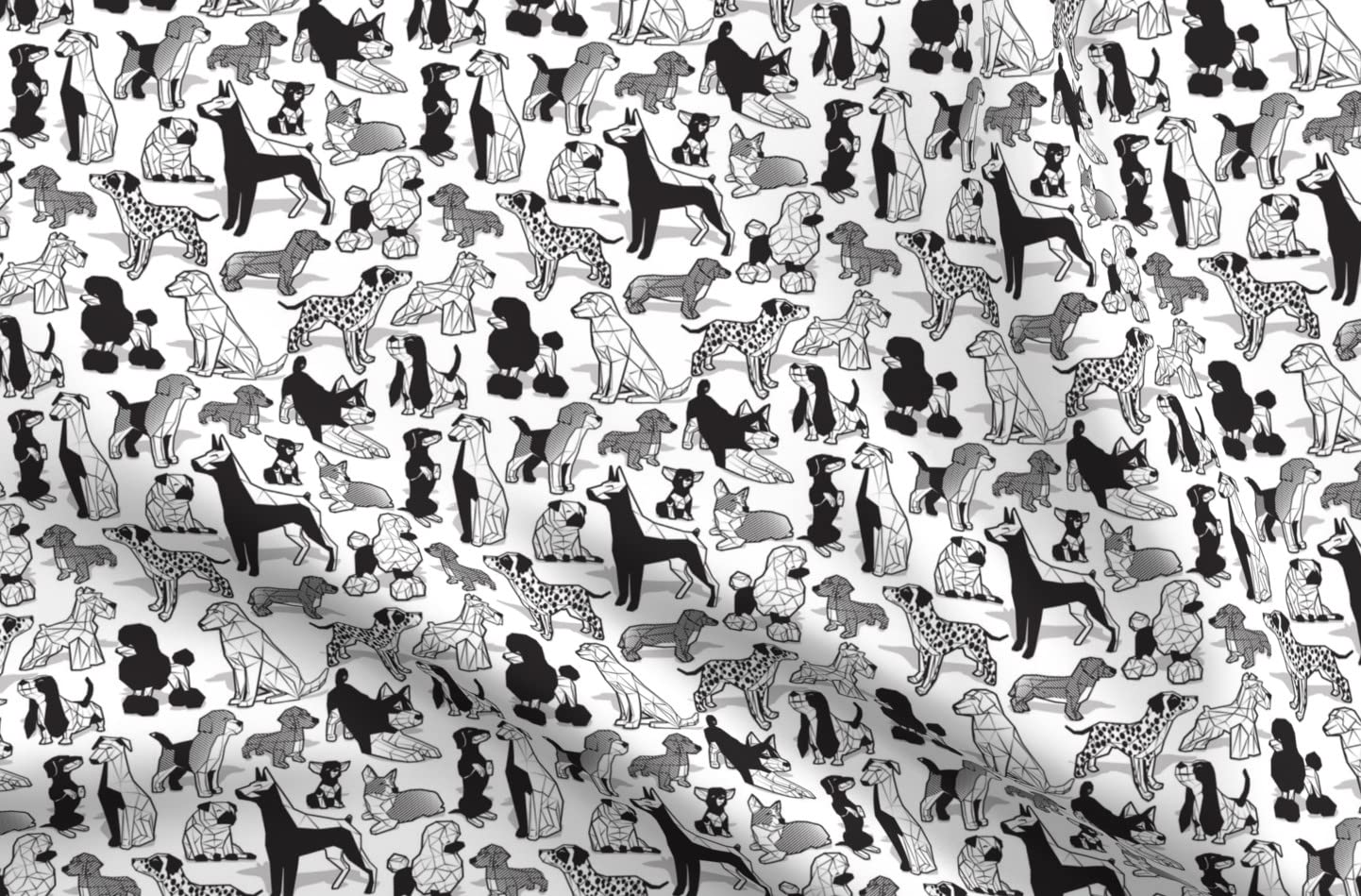 Dog Breeds Printed Minky Fabric by The Yard - Small Scale Geometric Black & White Pet Pattern for Sewing Baby Blankets, Quilt Backing & Plush Toys | Soft Cuddle Fabric for DIY Pet Accessories & Nursery Decor