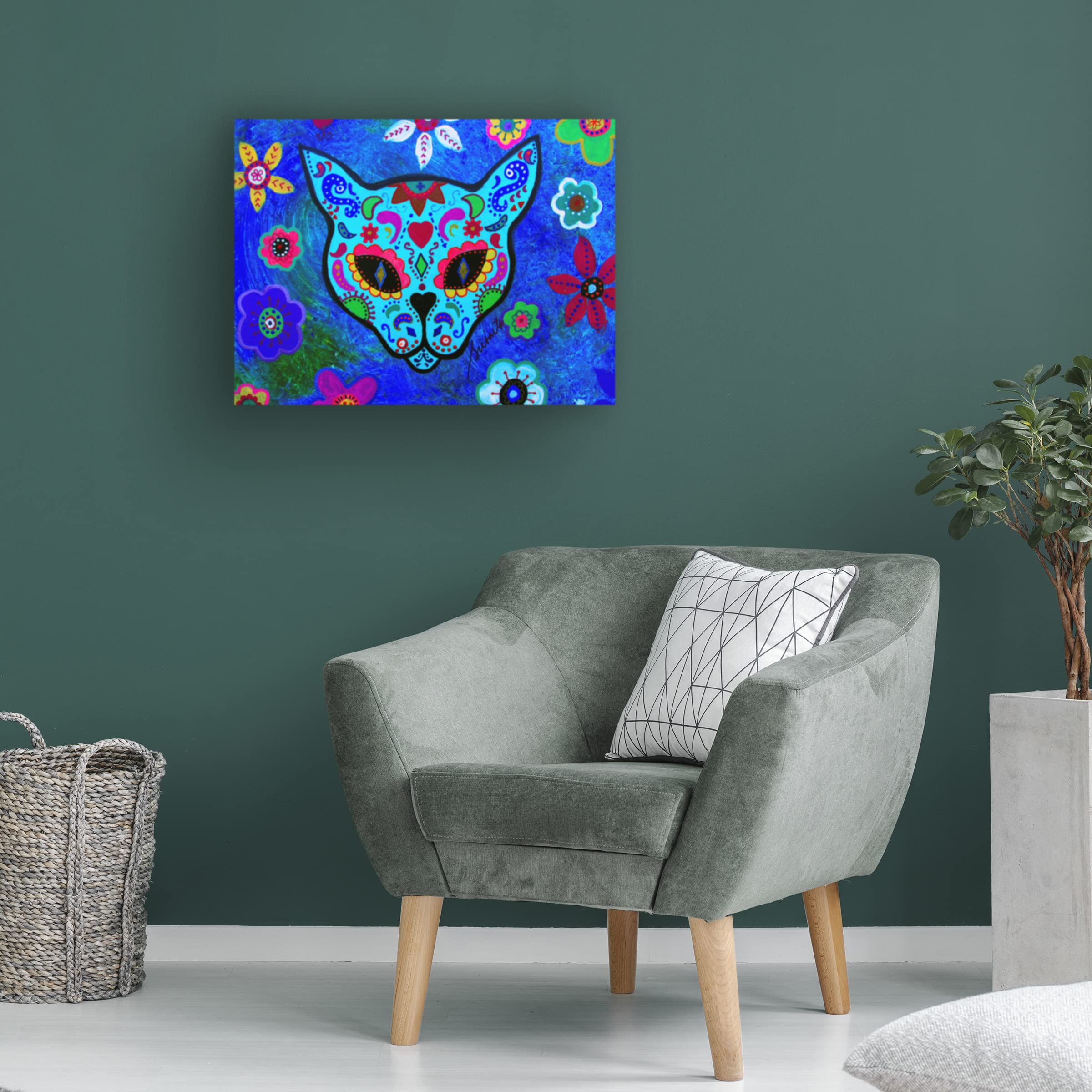 Prisarts 'El Gato Face Meow' Canvas Wall Art - 35x47 Inches Hand-Painted Cat Painting - Perfect for Living Room, Bedroom & Office Decor