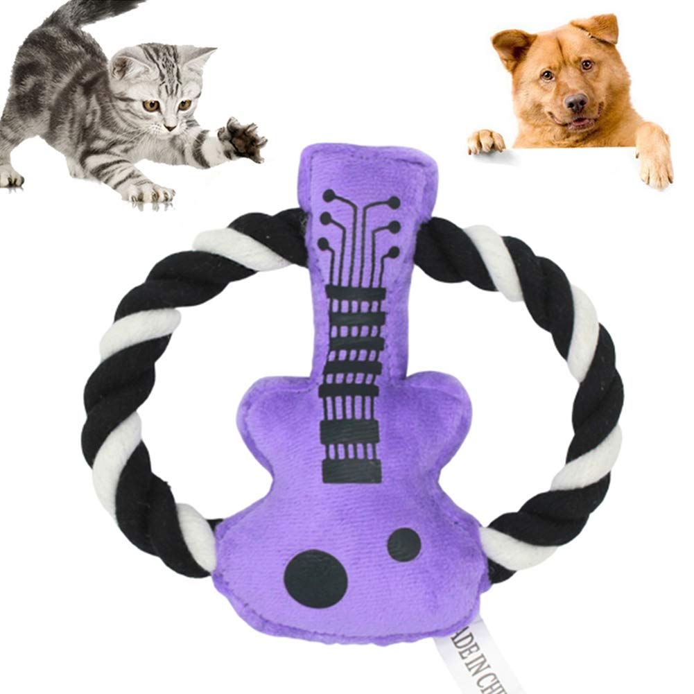 Soft Cotton Rope Plush Guitar Chew Toy for Dogs & Cats - Durable Squeaky Interactive Bite Toy for Puppies & Kittens - Perfect for Playtime, Training & Dental Health