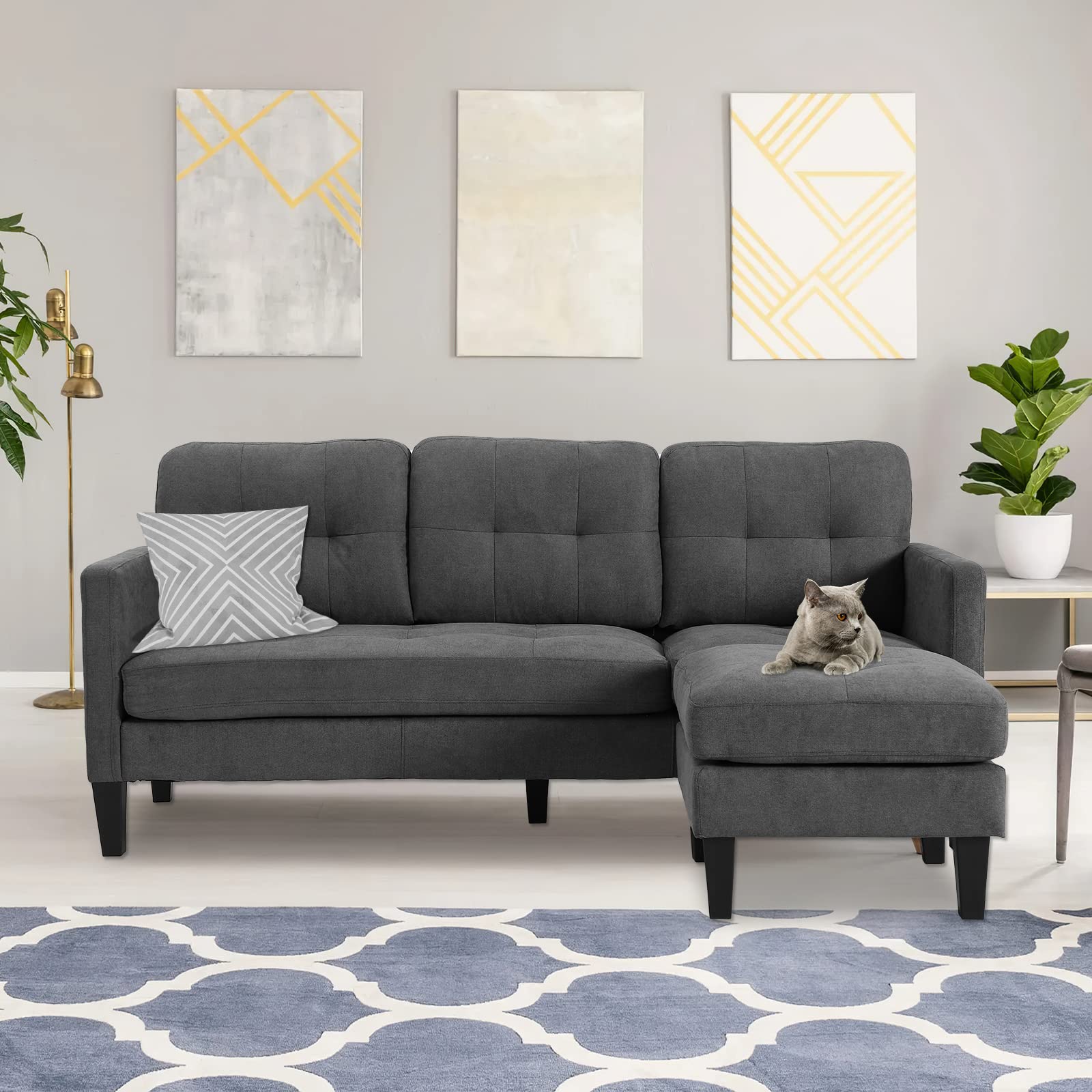 Modern Adjustable L-Shaped Sofa Set - Nordic Style Sectional Couch with Storage for Small Spaces, Grey - Perfect for Apartments, Living Rooms & Home Offices