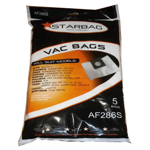 Starbag AF286S Synthetic Vacuum Cleaner Bags - 6 Pack, Compatible with Hoover, Eureka & More - Ideal for Home Cleaning & Pet Hair Removal