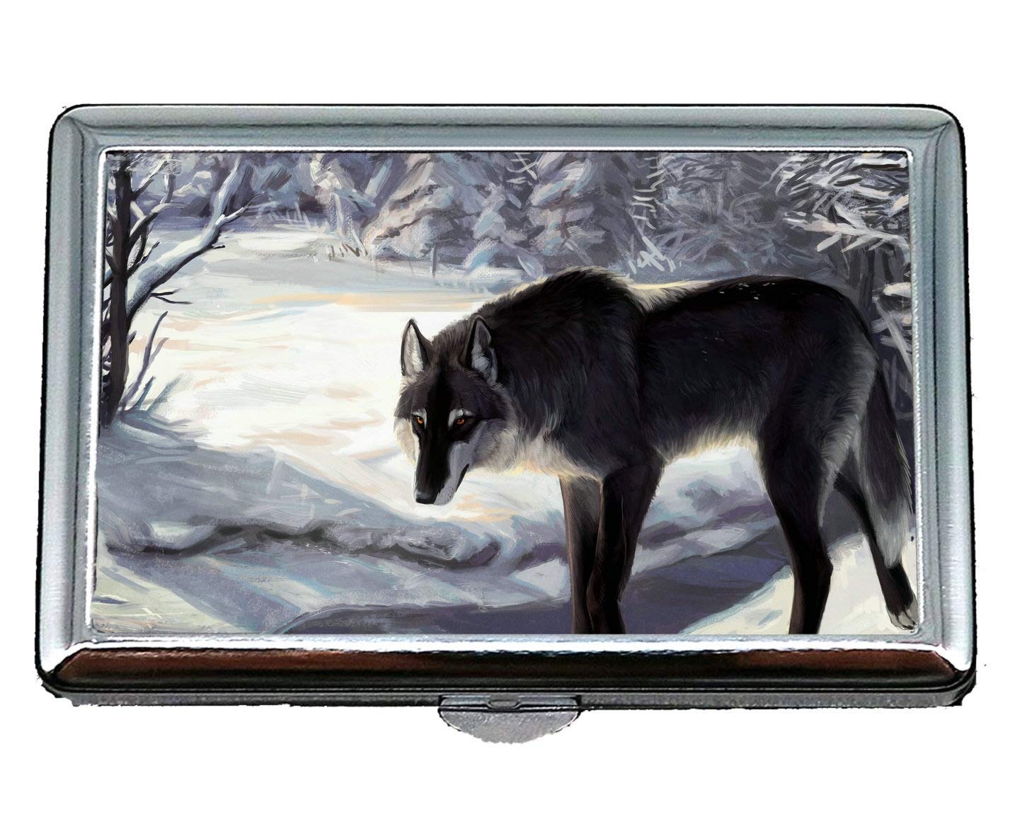 Premium Leather Cigarette Case & Credit Card Holder - Snow Winter Forest Wolf Design - Slim ID Card Wallet for Men & Women - Perfect for Travel, Parties, and Everyday Use