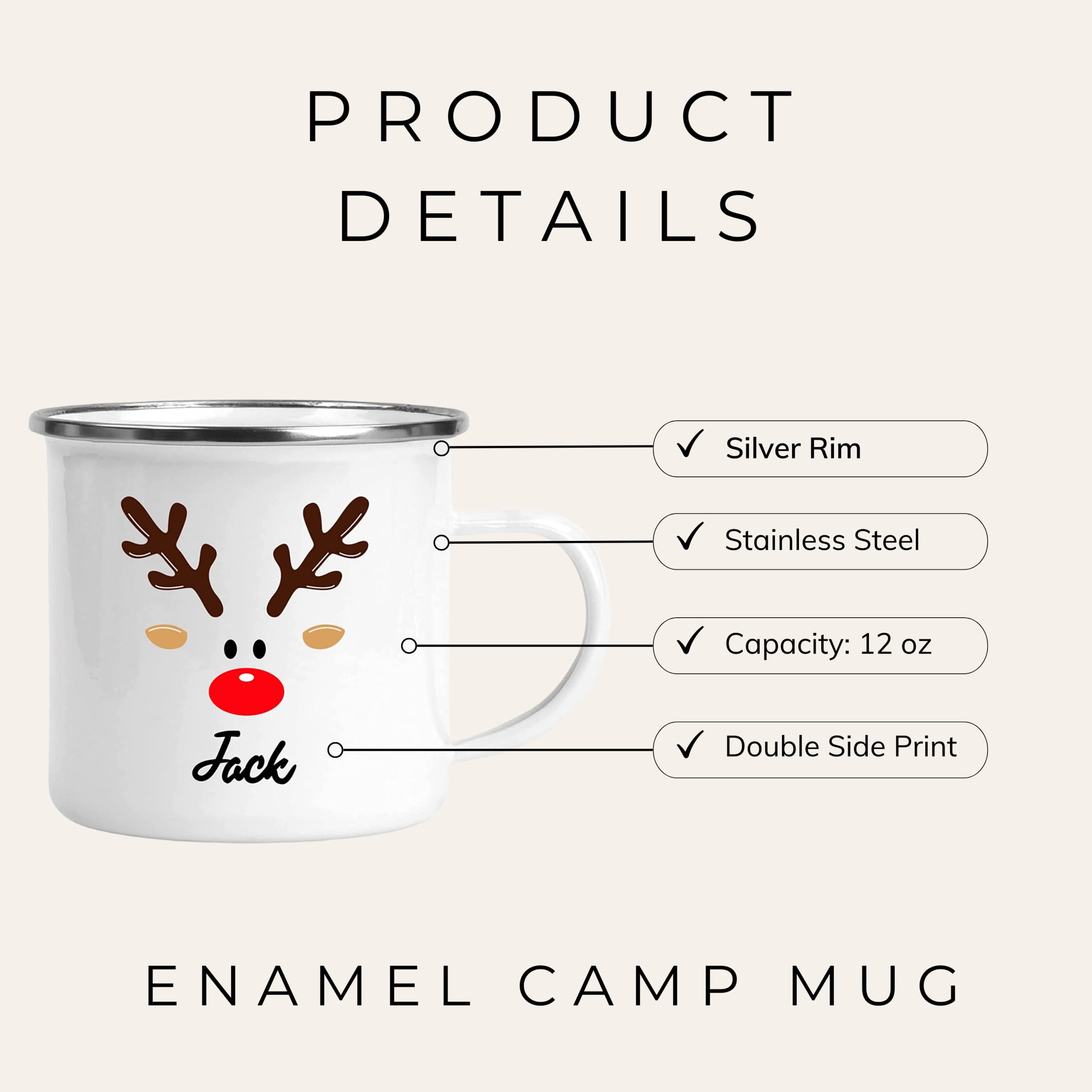 Personalized Kids Hot Chocolate Mugs with Reindeer Design - Christmas Cocoa Cups for Children - Customizable Holiday Drinkware for Family Gatherings & Cozy Winter Nights