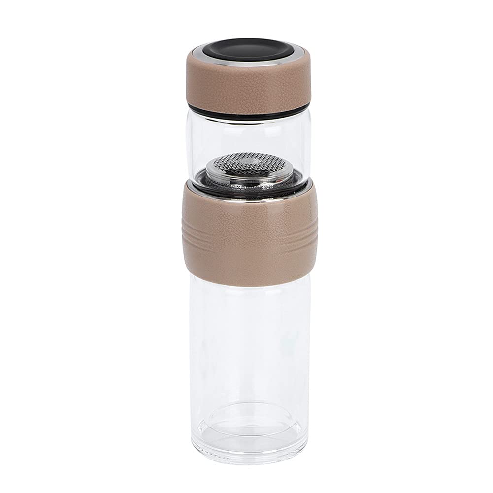 Premium 400ml Glass Tea Infuser Bottle - Double Wall Insulated Travel Mug with Strainer, Portable Tumbler for Loose Leaf & Flower Tea (Brown) | Perfect for Office, Gym, Hiking & Daily Commute