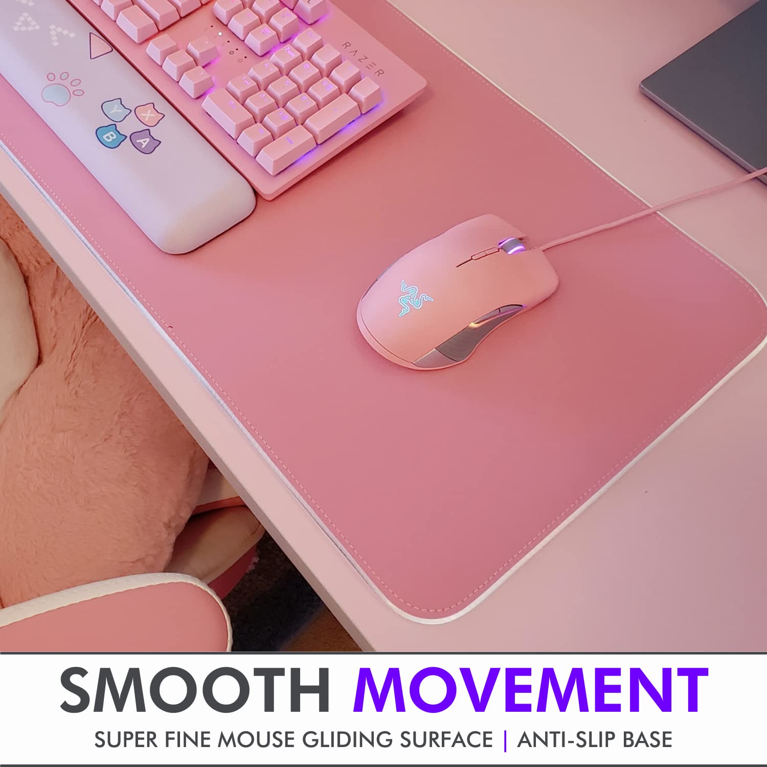 Tilted Nation Pink RGB Gaming Mouse Pad - Large LED Mouse Mat with 8 Light Modes, Smooth Gliding Surface & Easy to Clean | Perfect for Girl Gamers & Streamers | Ideal for Gaming Setup, Office Work & PC Battlestation