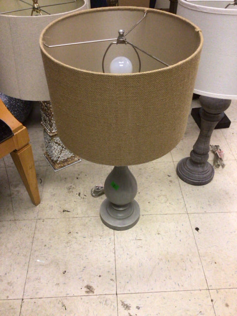 Modern Light Grey Table Lamp with Fabric Shade - Bedside, Living Room, Office, or Study Desk Lighting Decor