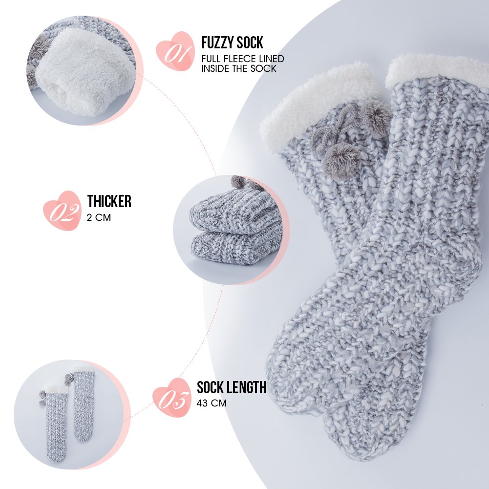 Maamgic Women's Knit Sherpa Slipper Socks - Warm Fleece Booties for Winter