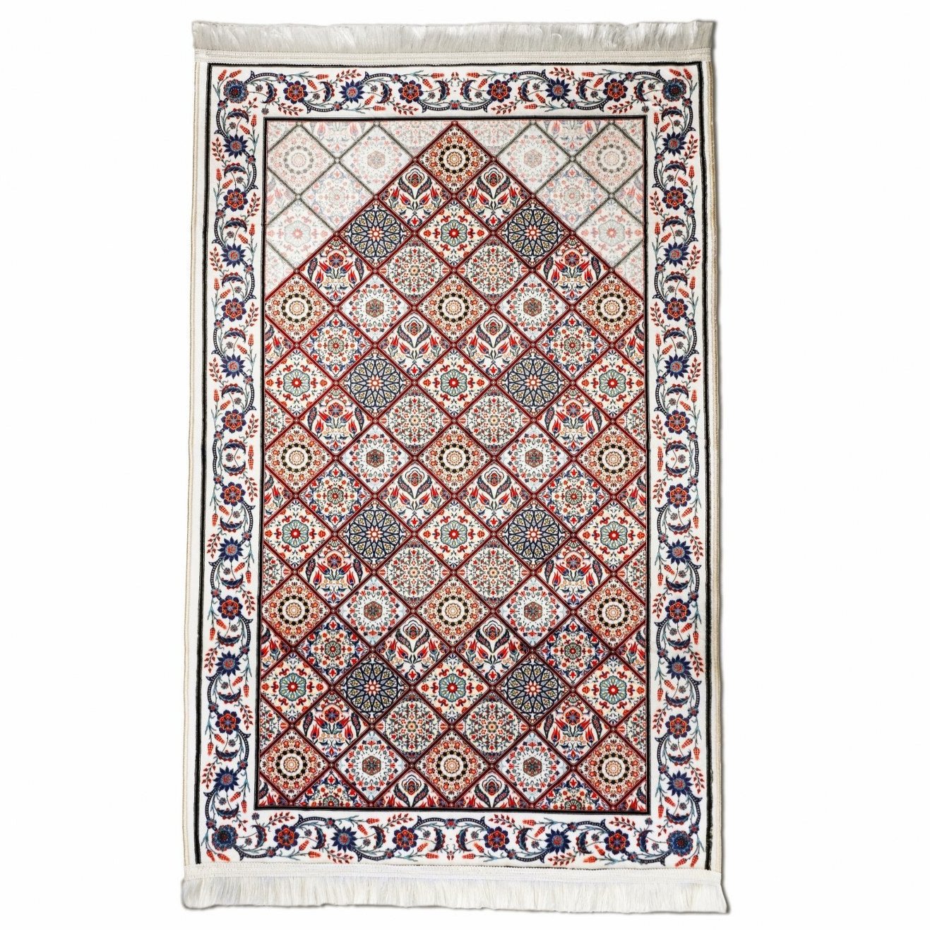 Premium Muslim Prayer Rug - Red & Blue Geometric Islamic Design for Home, Mosque & Travel - Soft & Durable Prayer Mat for Daily Salah & Jummah Prayers
