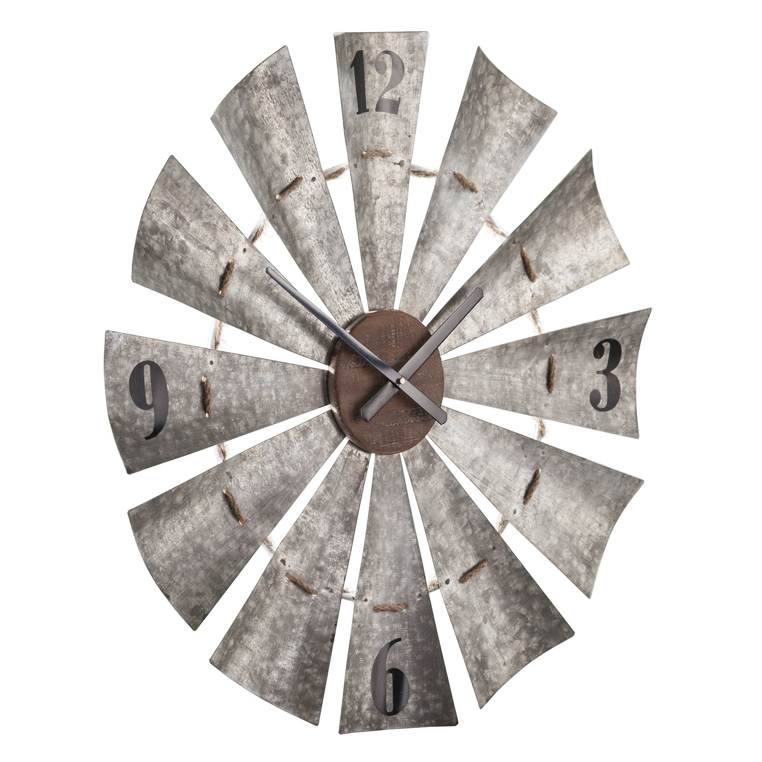 Rustic Windmill Wall Clock - Large Oversized Farmhouse Decor - Galvanized Aluminum Metal Clock for Living Room, Kitchen, Office & Country Style Home
