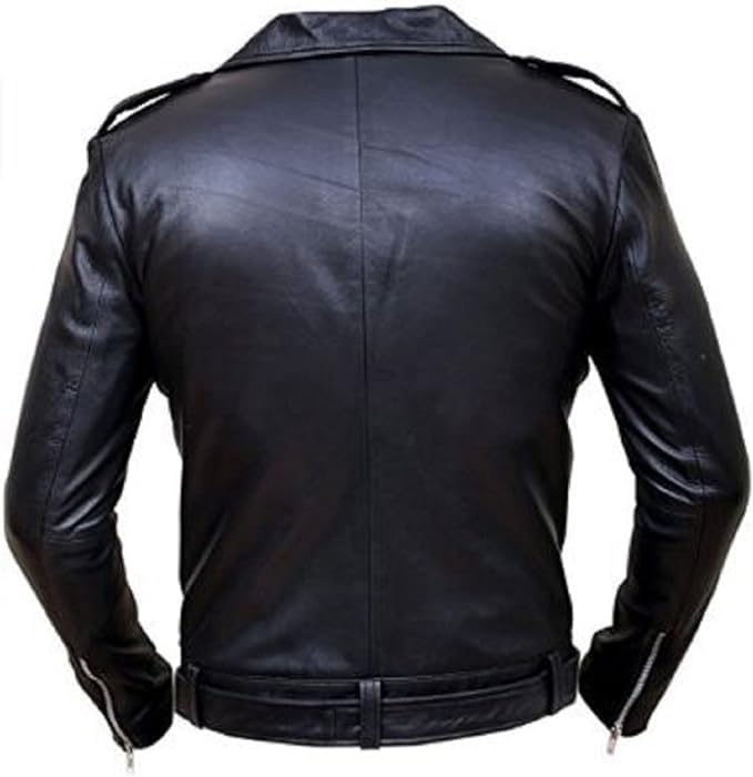 Jeffrey Dean Morgan Negan Black Leather Jacket - Walking Dead Inspired Highway Moto Belted Jacket for Men (XL) | Cosplay, Halloween Costume, TV Show Fan Gift