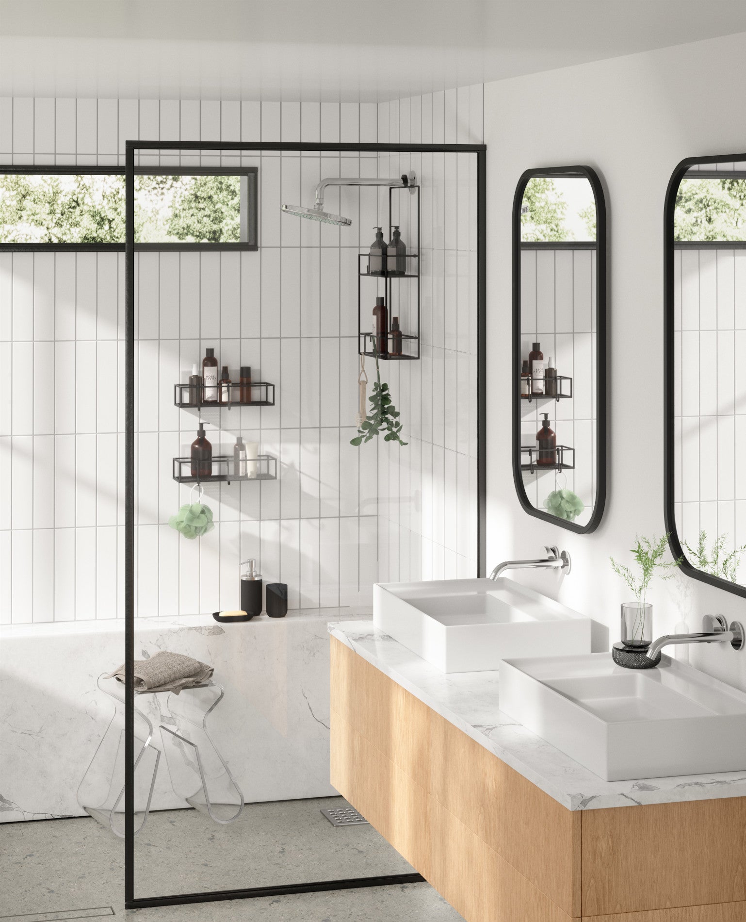 Cubiko Adhesive Shower Bins Set of 2 - Waterproof Bathroom Storage Organizer for Shampoo, Soap & Toiletries - Perfect for Small Spaces & Apartment Living