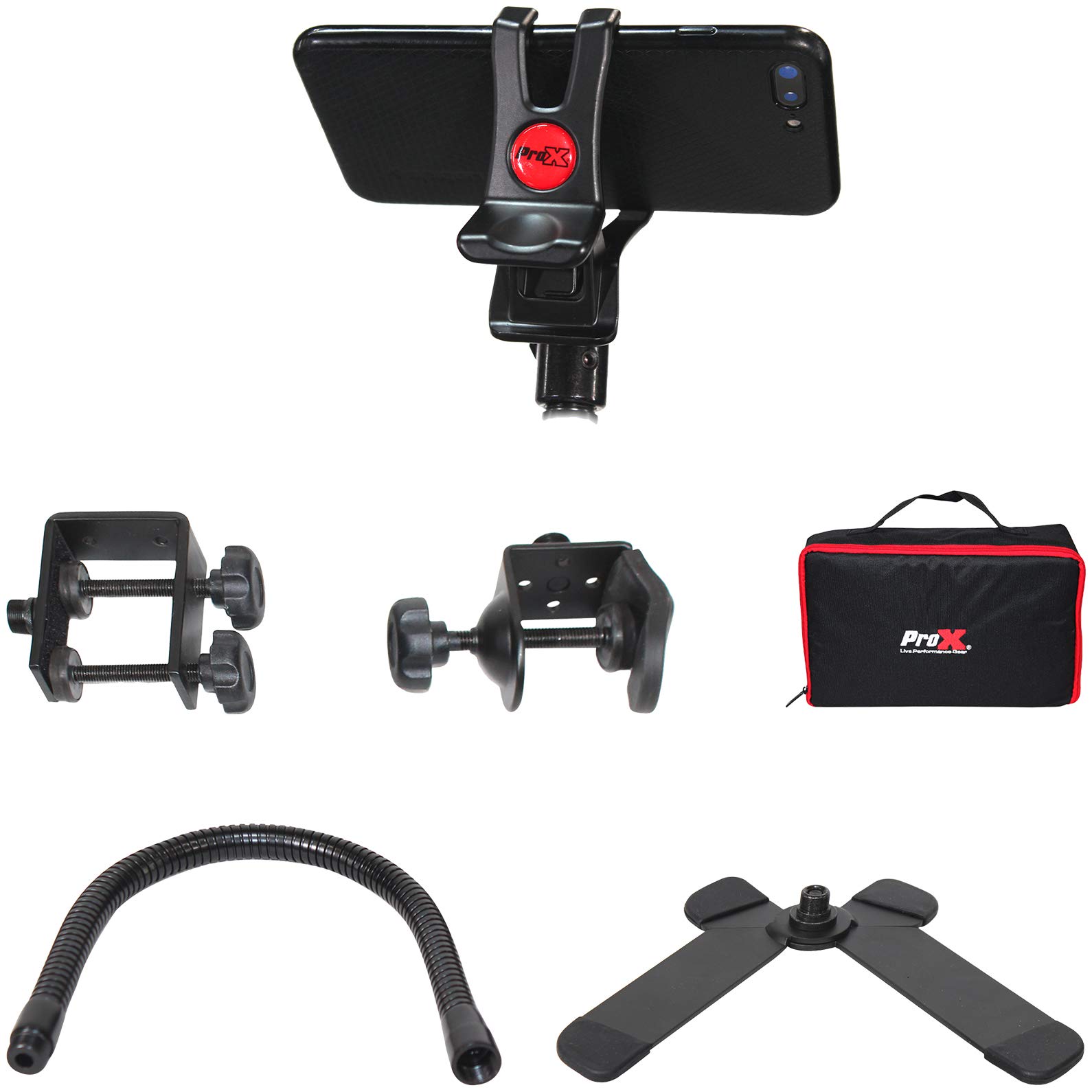 Prox X-MOBICP18 Mobi Buddy Hands Free Phone Clip Kit - DJ Smartphone Mount, Selfie Stick, Table Stand & Tripod Clamp with Case for Vlogging, Live Streaming & Content Creation