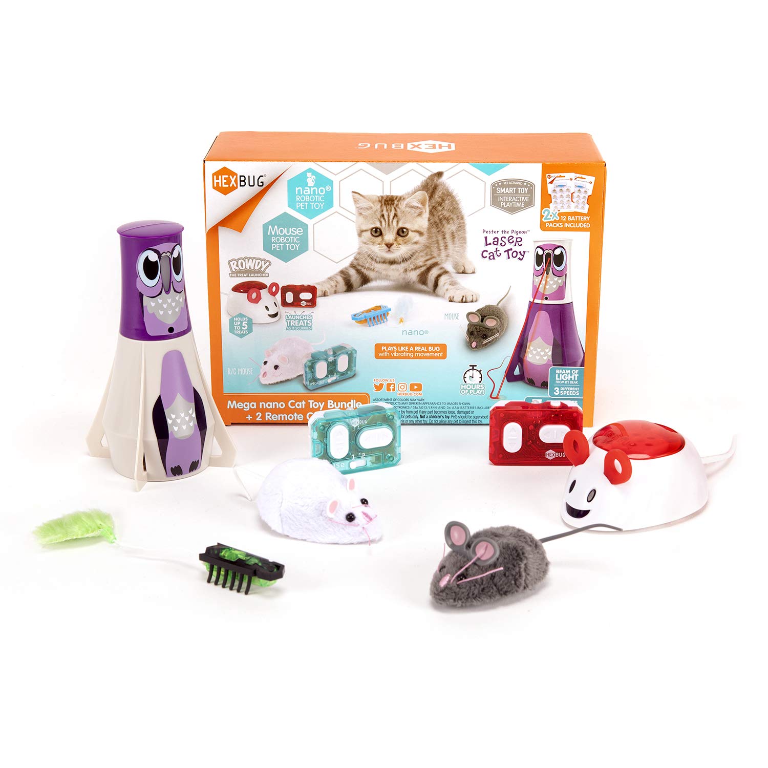 HEXBUG Mega Cat Toy Pack - Autonomous & Remote Control Interactive Pet Toys for Indoor Play, Exercise & Entertainment